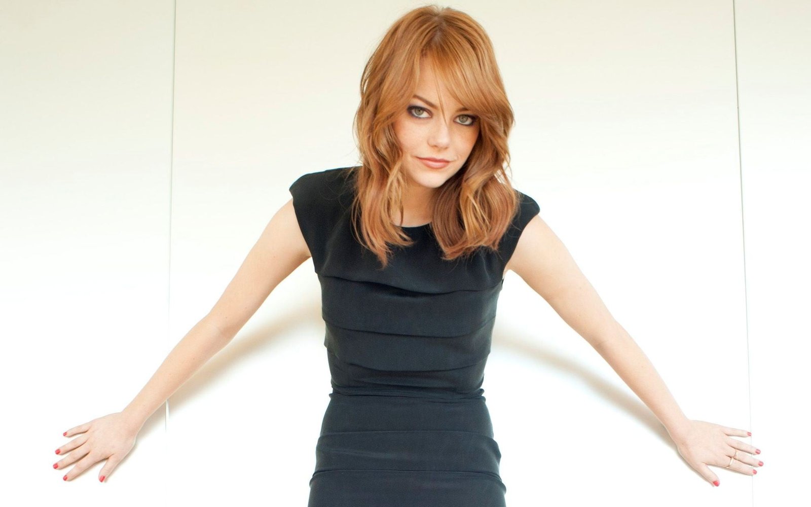Emma Stone redhead dress women actress white looking at camera 2k