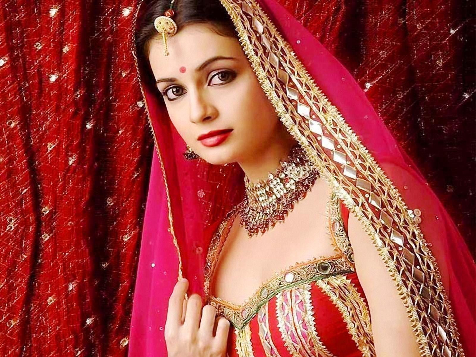 Diya Mirza In Saree red and brown dress Female Celebrities
