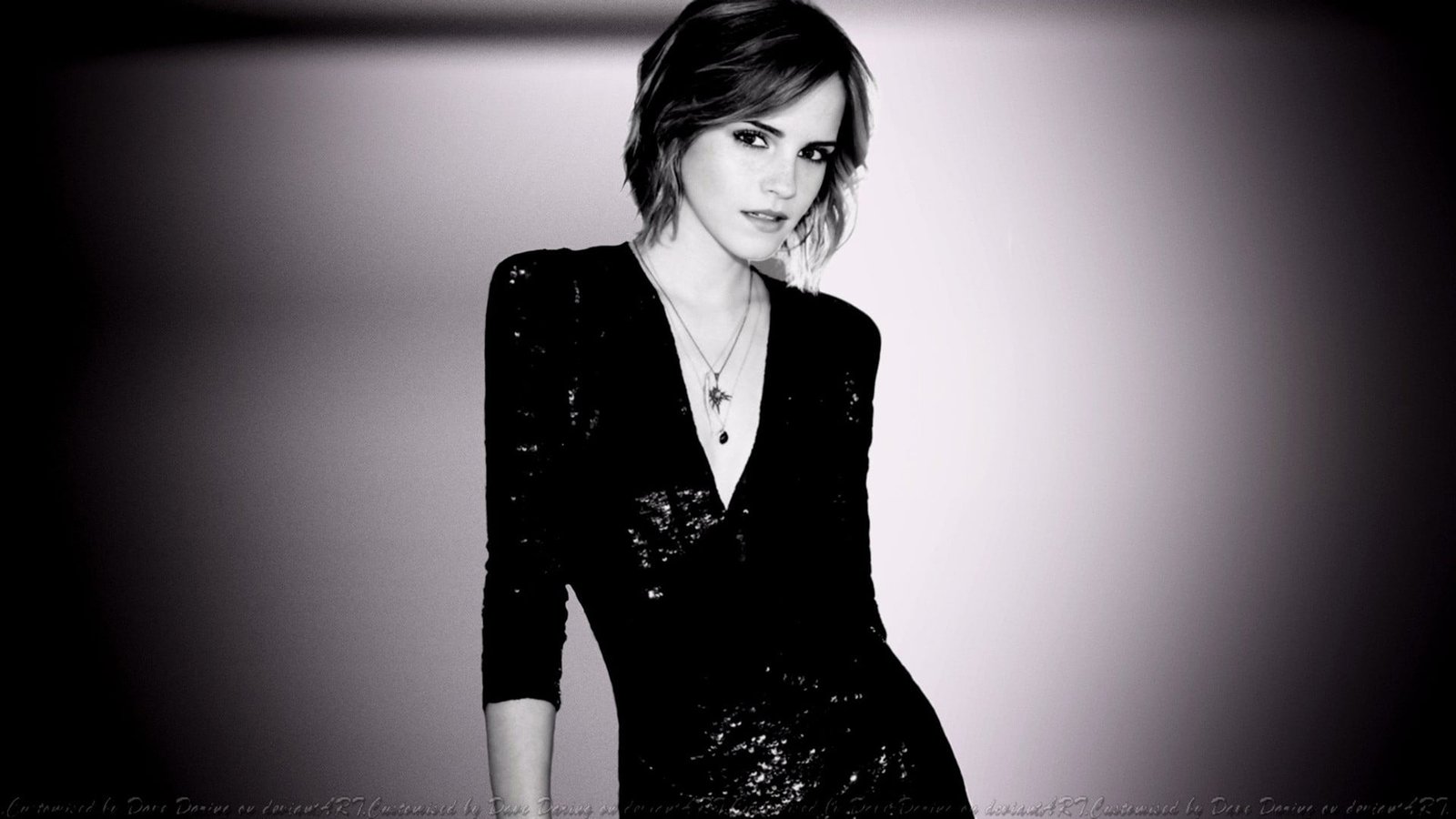 Emma Watson actress necklace women monochrome looking at viewer