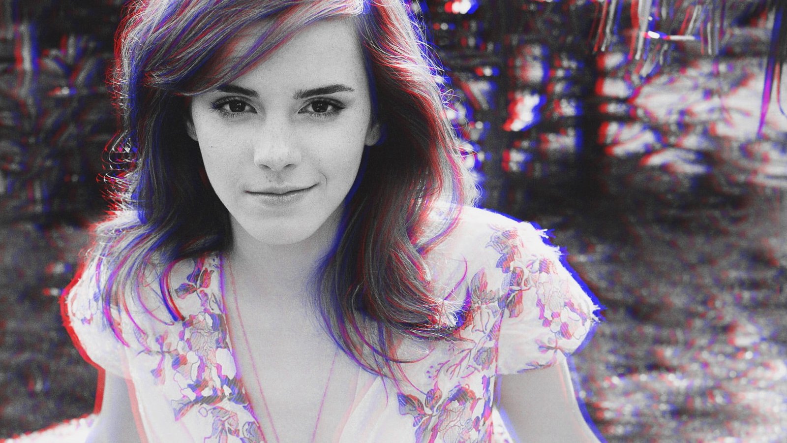 Emma Watson anaglyph monochrome actress women portrait