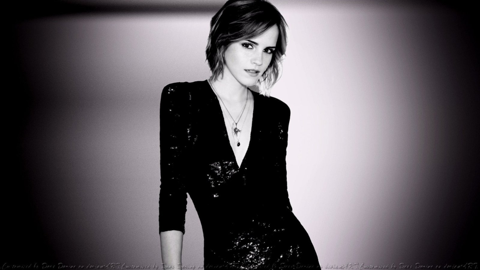 Emma Watson monochrome necklace actress looking at viewer