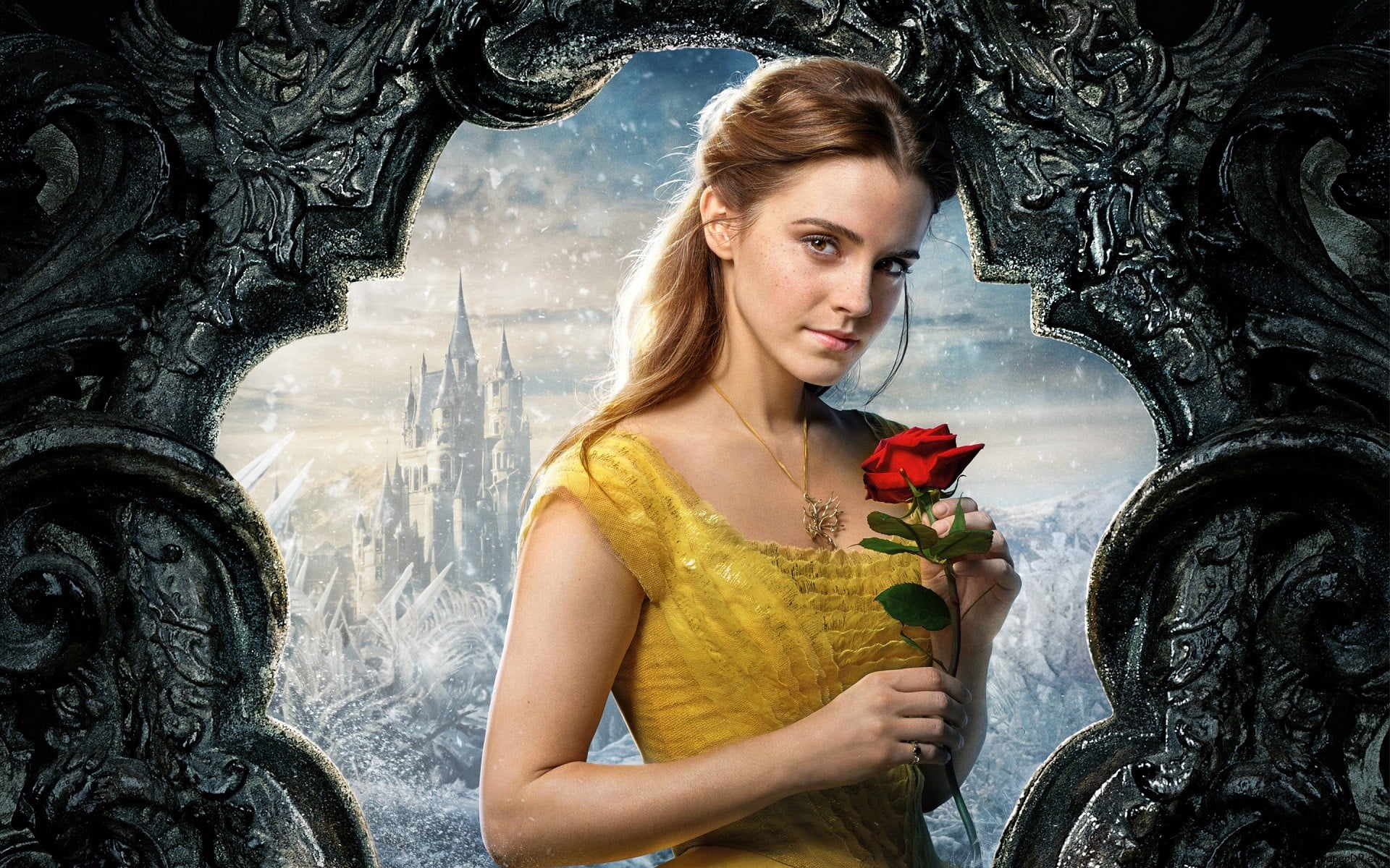 Emma Watson women actress dress yellow rose flowers 29
