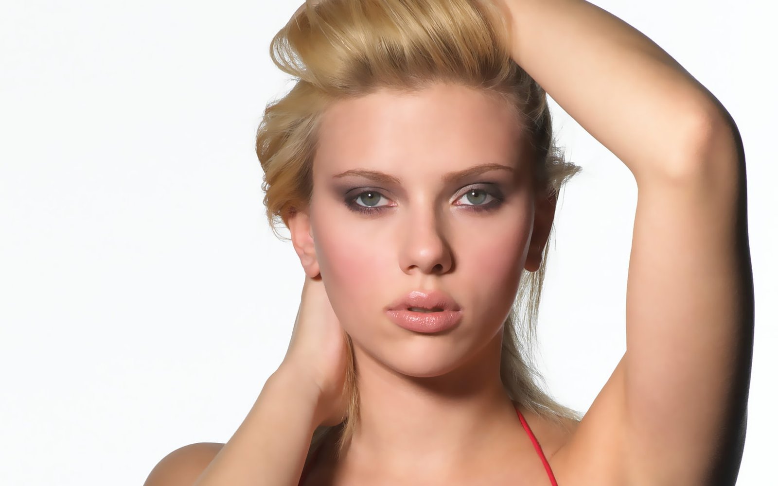 face actress blonde simple background portrait Scarlett Johansson