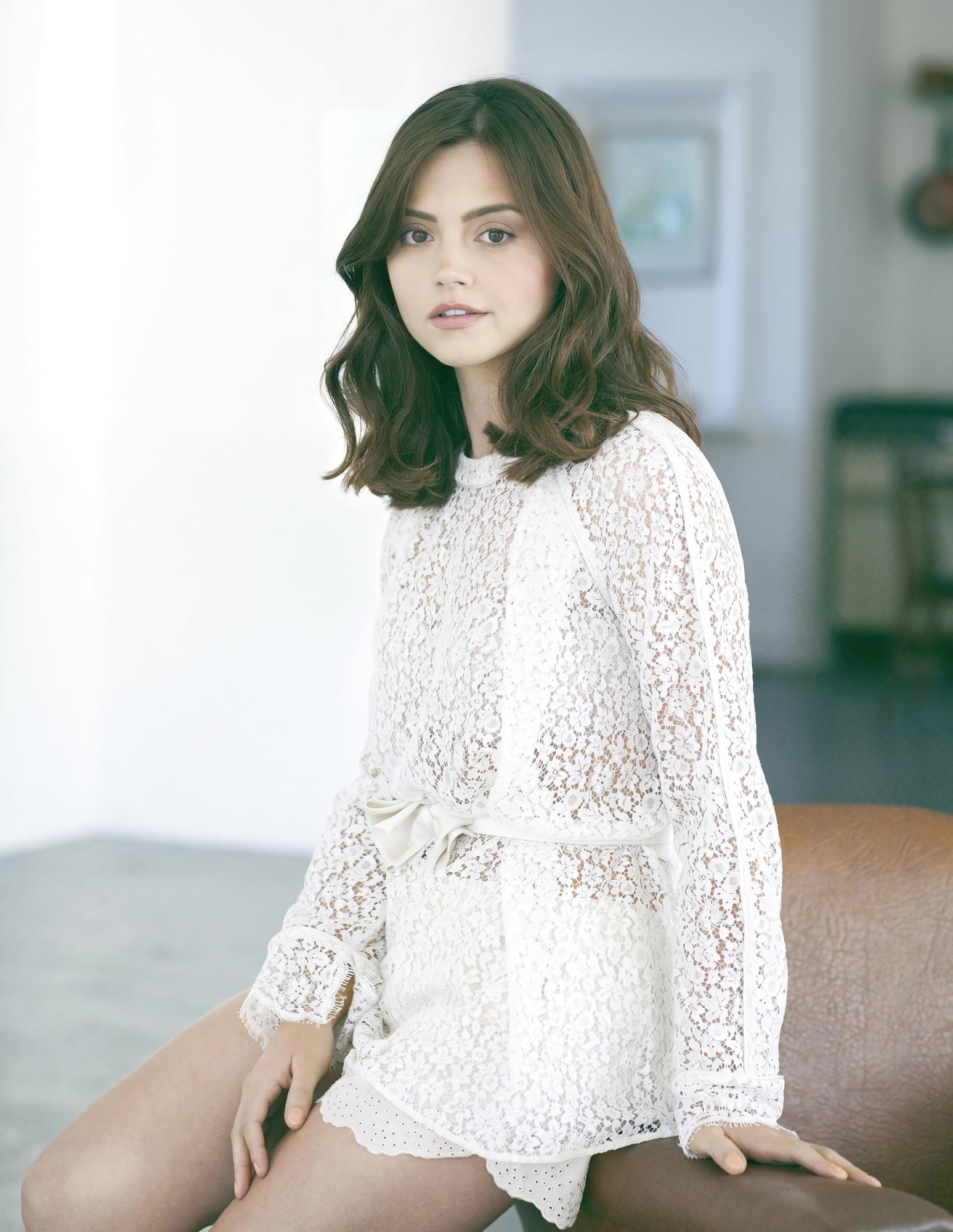 Jenna Louise Coleman women actress long hair white clothing 7
