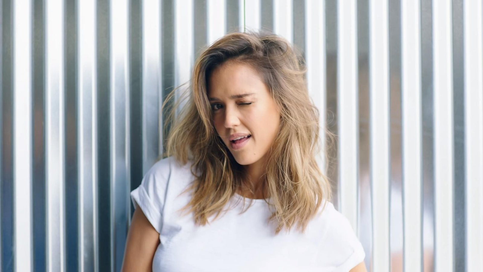 Jessica Alba actress blonde women winking brunette long hair