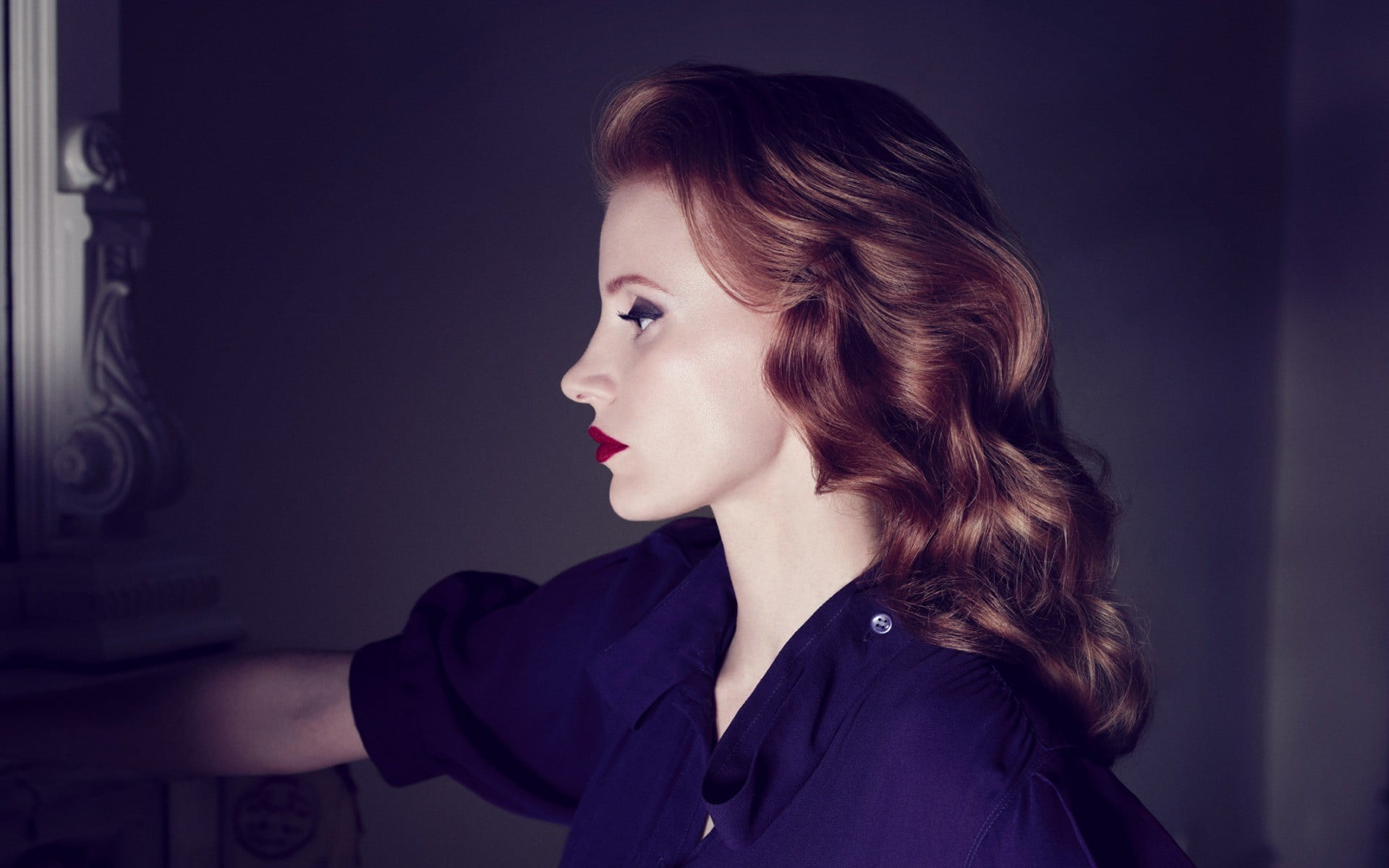 Jessica Chastain redhead profile lipstick women actress
