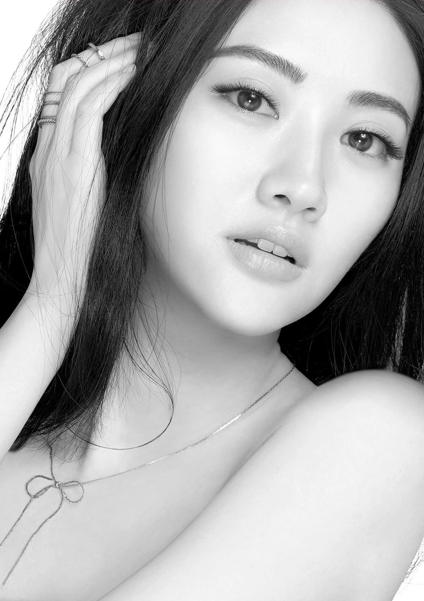 Jing Tian women Asian actress necklace monochrome portrait