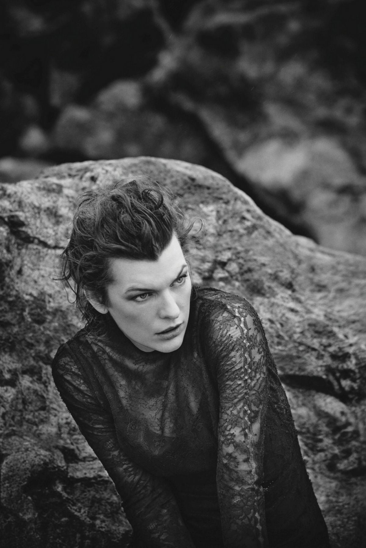 Milla Jovovich model actress monochrome rock one person