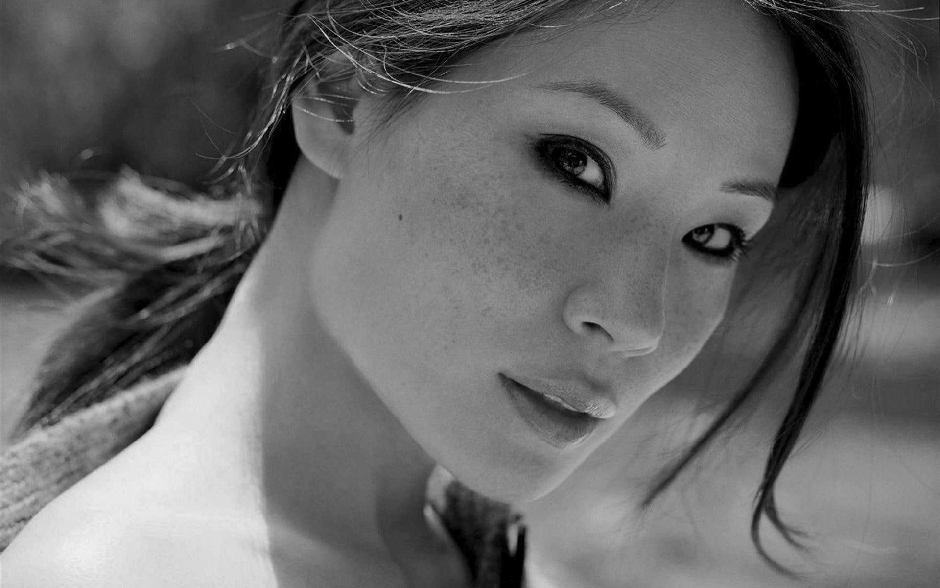 model celebrity Lucy Liu actress monochrome women face 90
