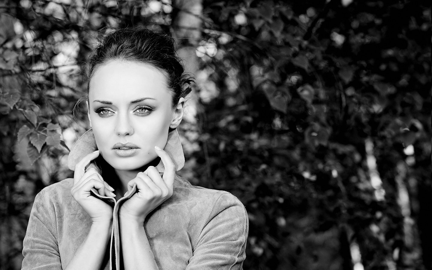 Laura Haddock women outdoors monochrome jacket actress