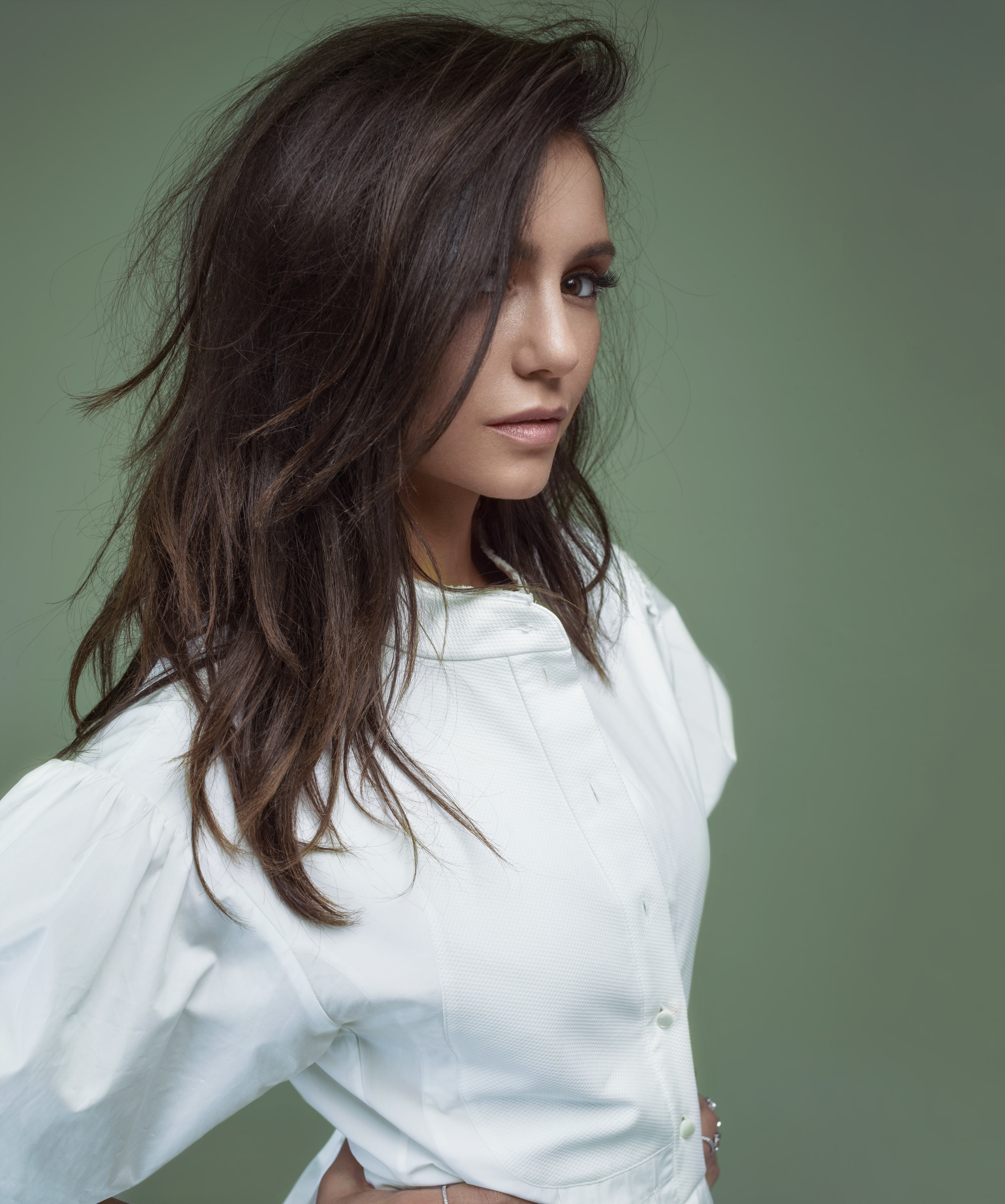 Nina Dobrev actress women brunette brown eyes hair long 2k