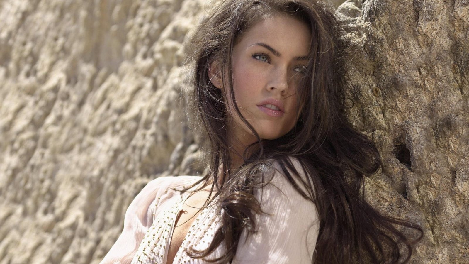 Megan Fox actress long hair looking away portrait hairstyle