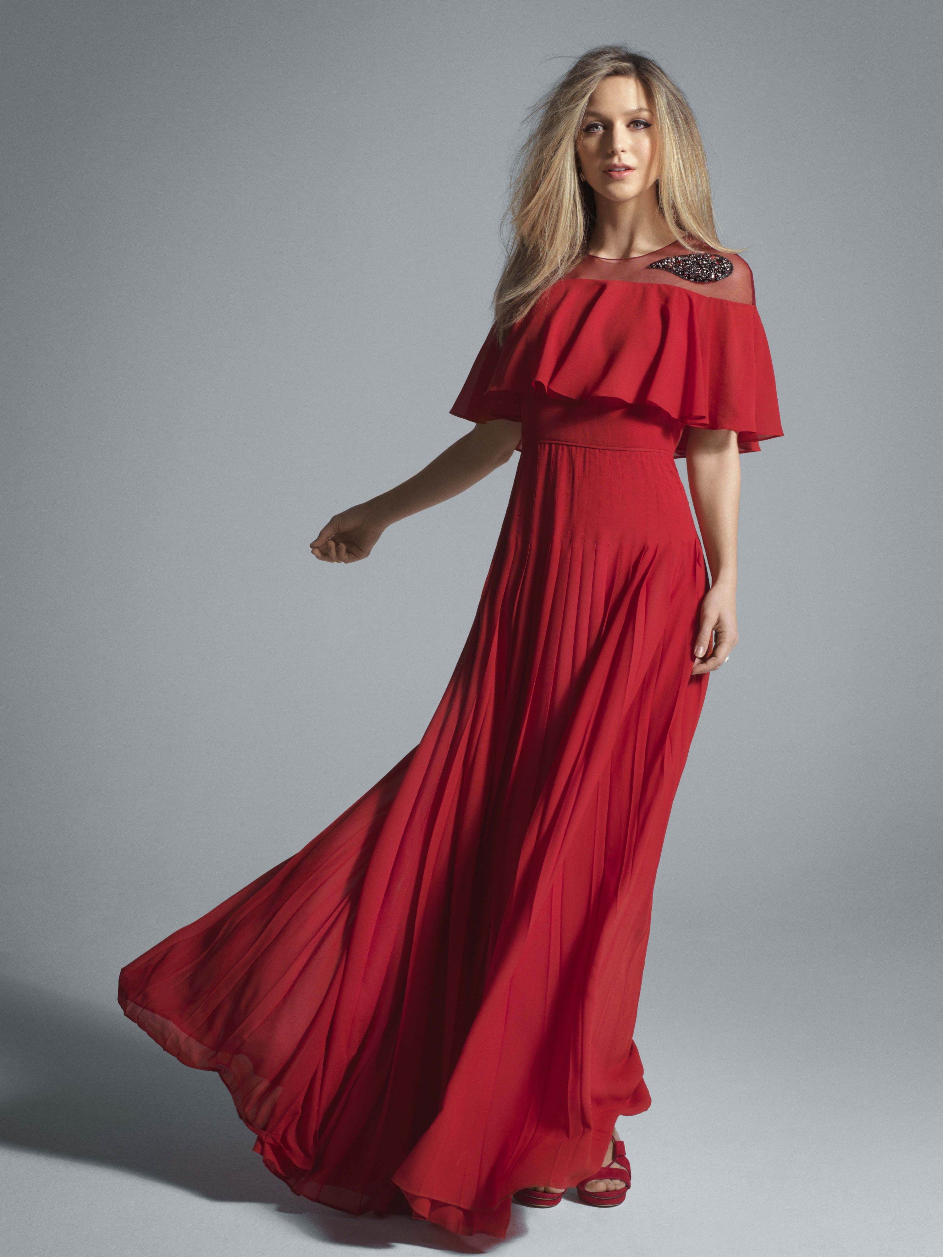 Melissa Benoist actress blue eyes women red dress blonde 2k