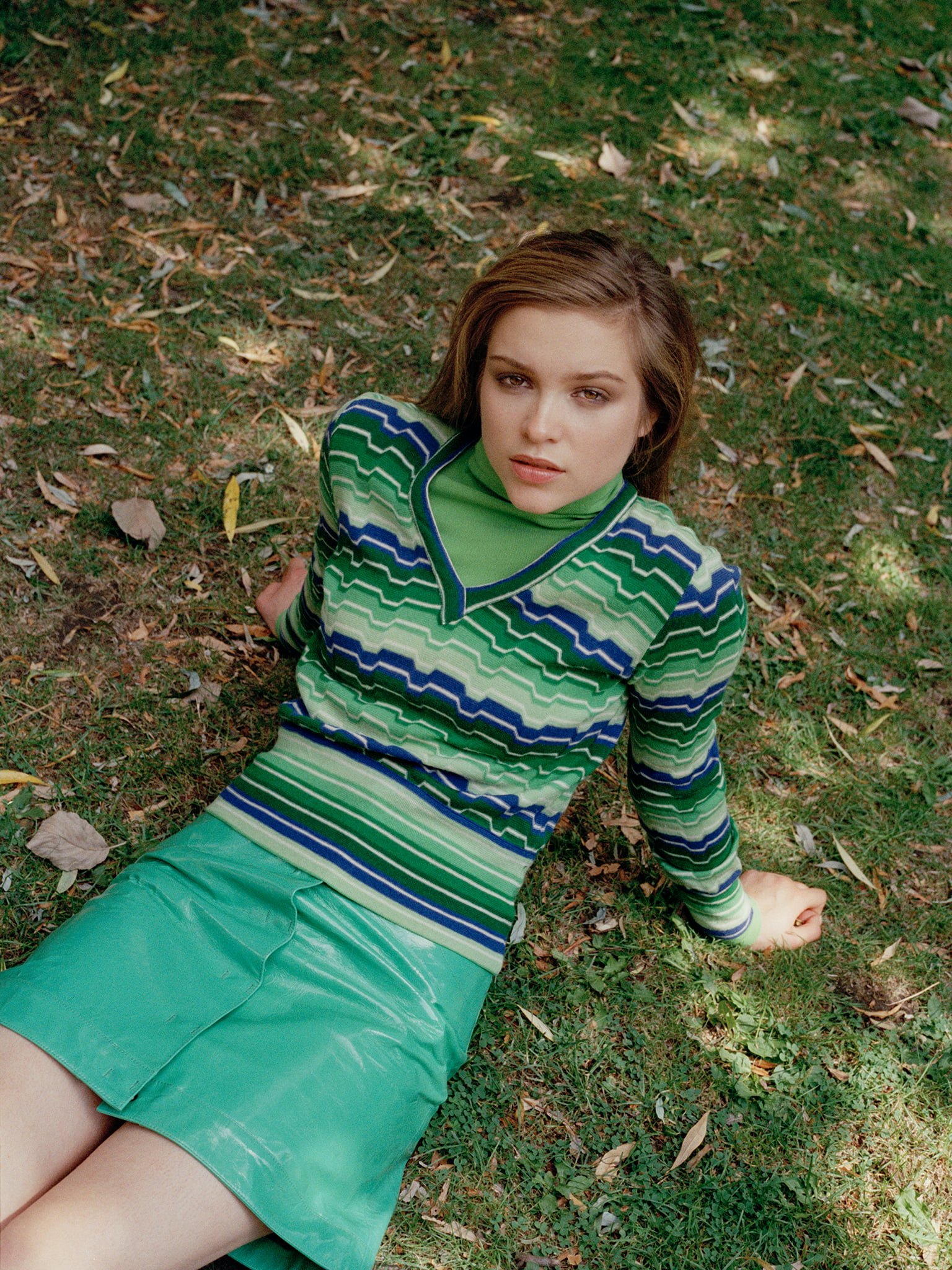 Sophie Cookson actress women outdoors sitting brunette