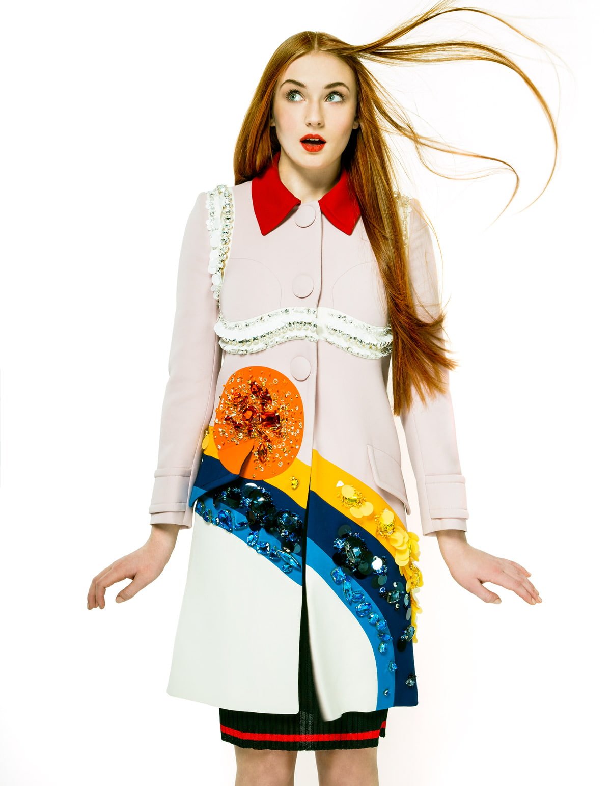 Sophie Turner redhead actress blue eyes beauty one person