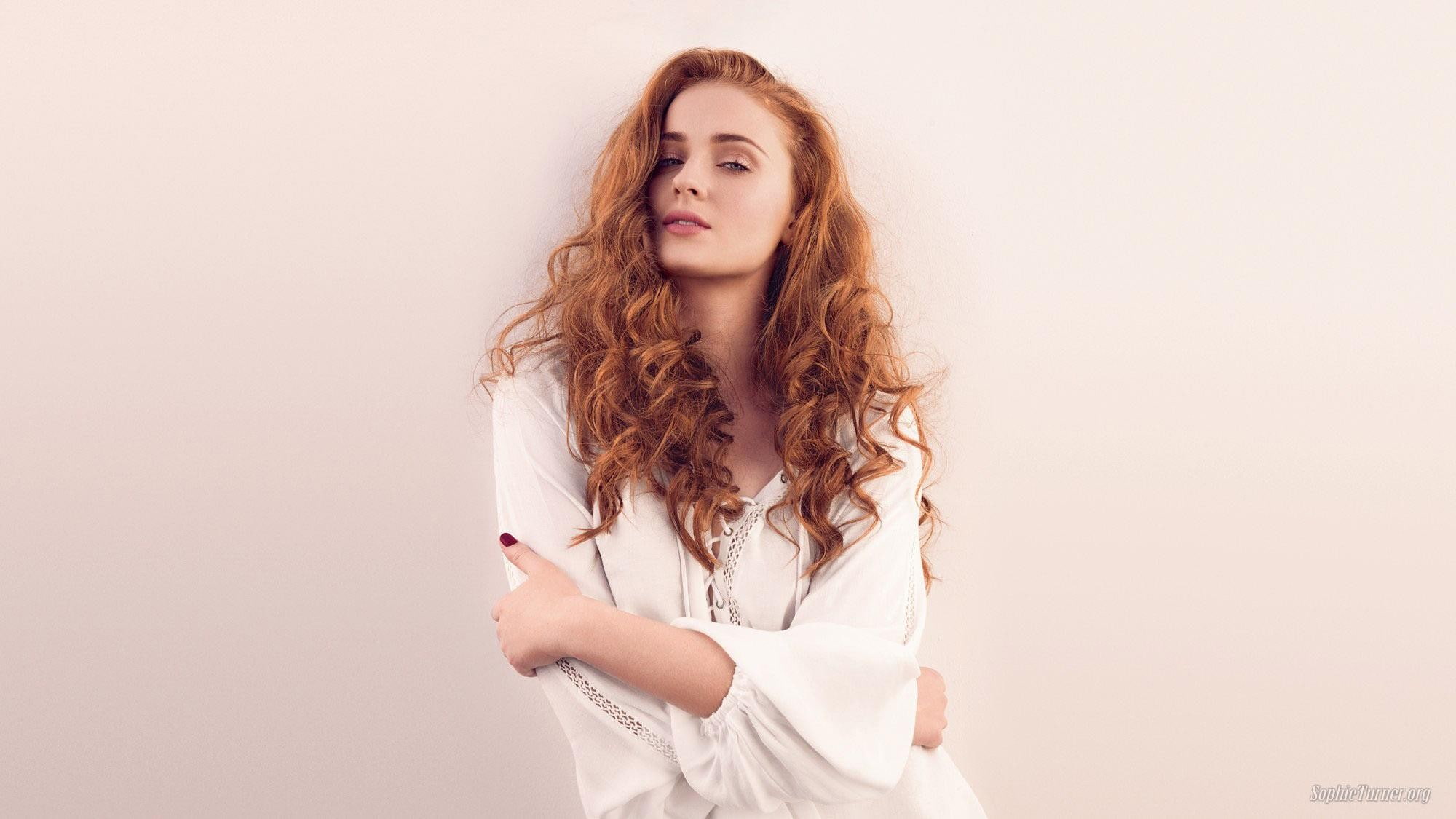 Sophie Turner women actress curly hair long redhead 2k