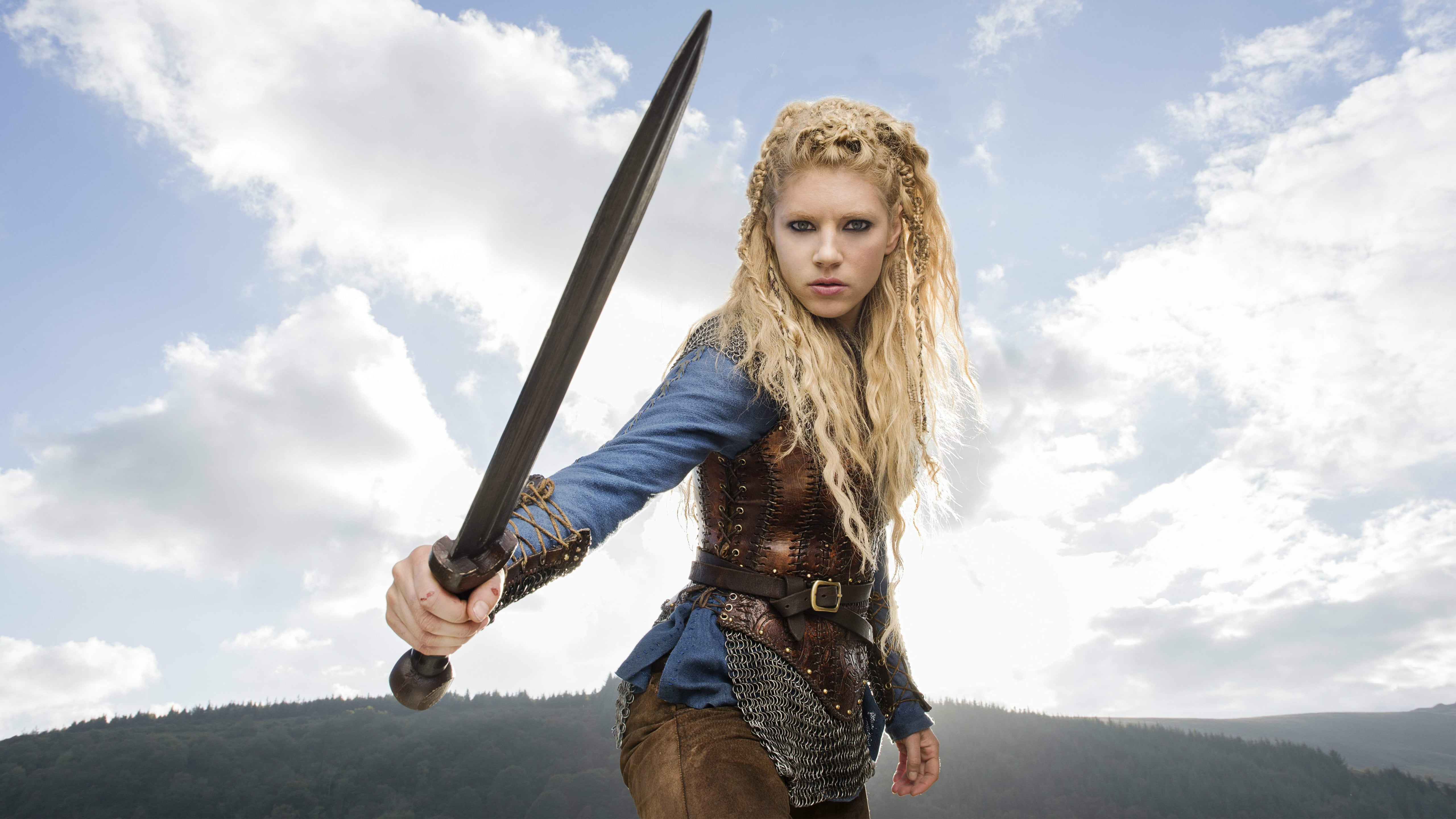 woman holding roman gladius short sword standing wallpaper Katheryn Winnick 2k 4k 5k