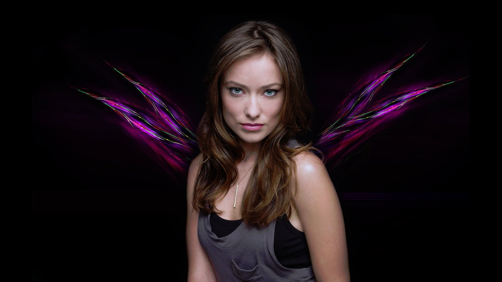 women brunette Olivia Wilde green eyes pink lipstick actress 2k