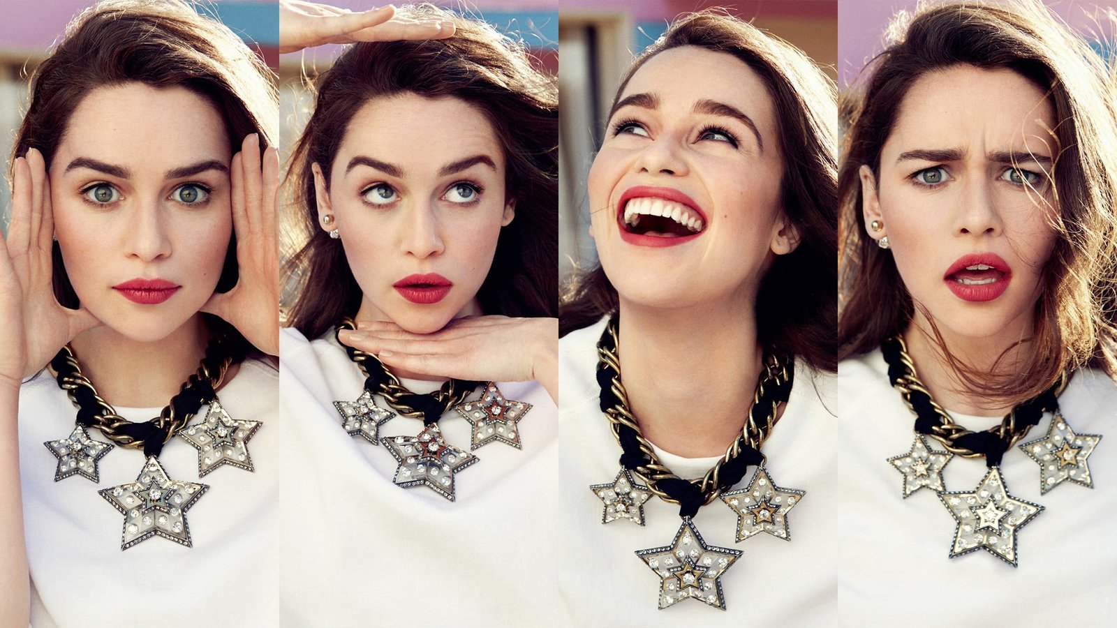 women collage actress Emilia Clarke brunette smiling celebrity 2k
