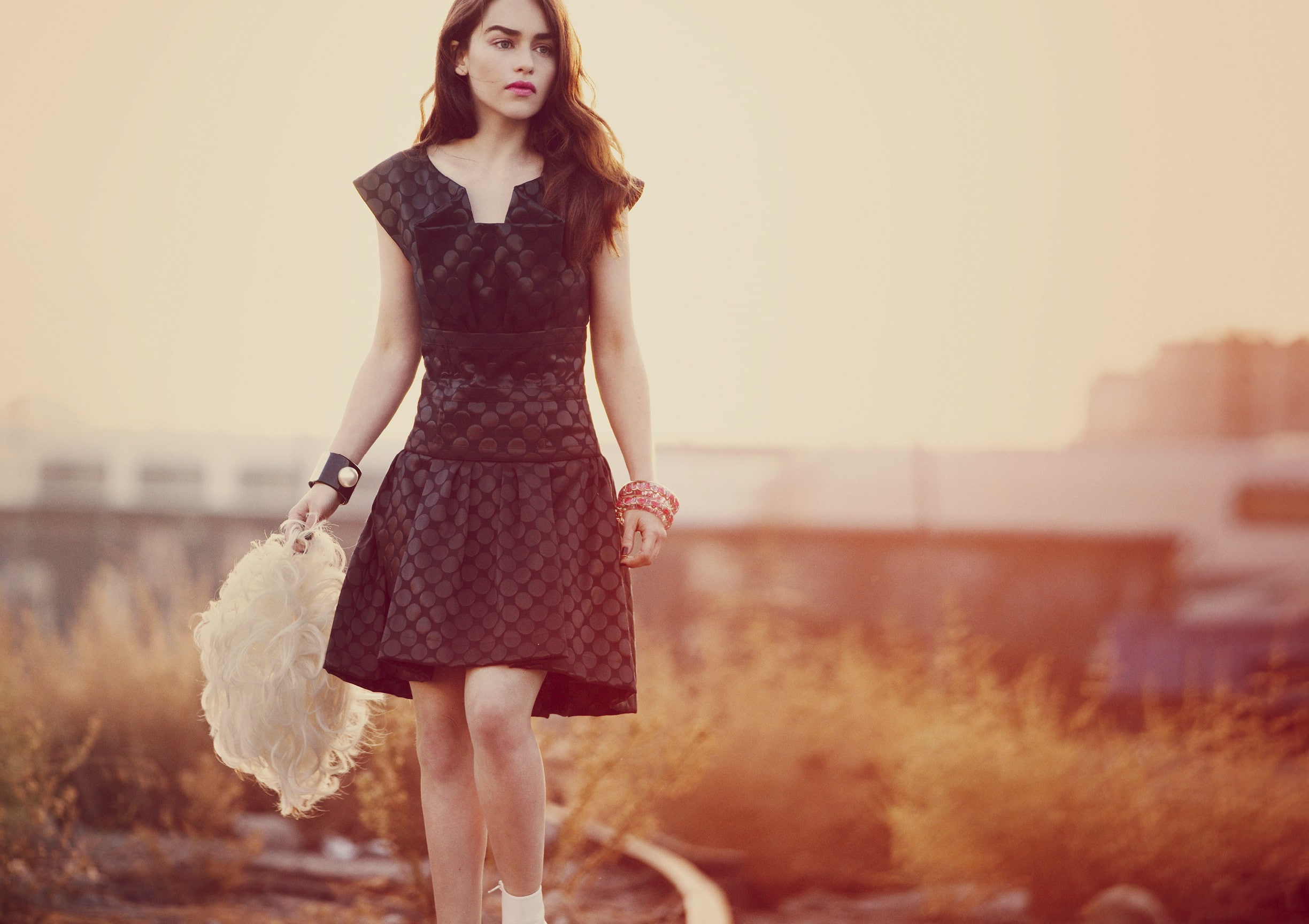 women Emilia Clarke actress celebrity brunette dress bracelets 2k