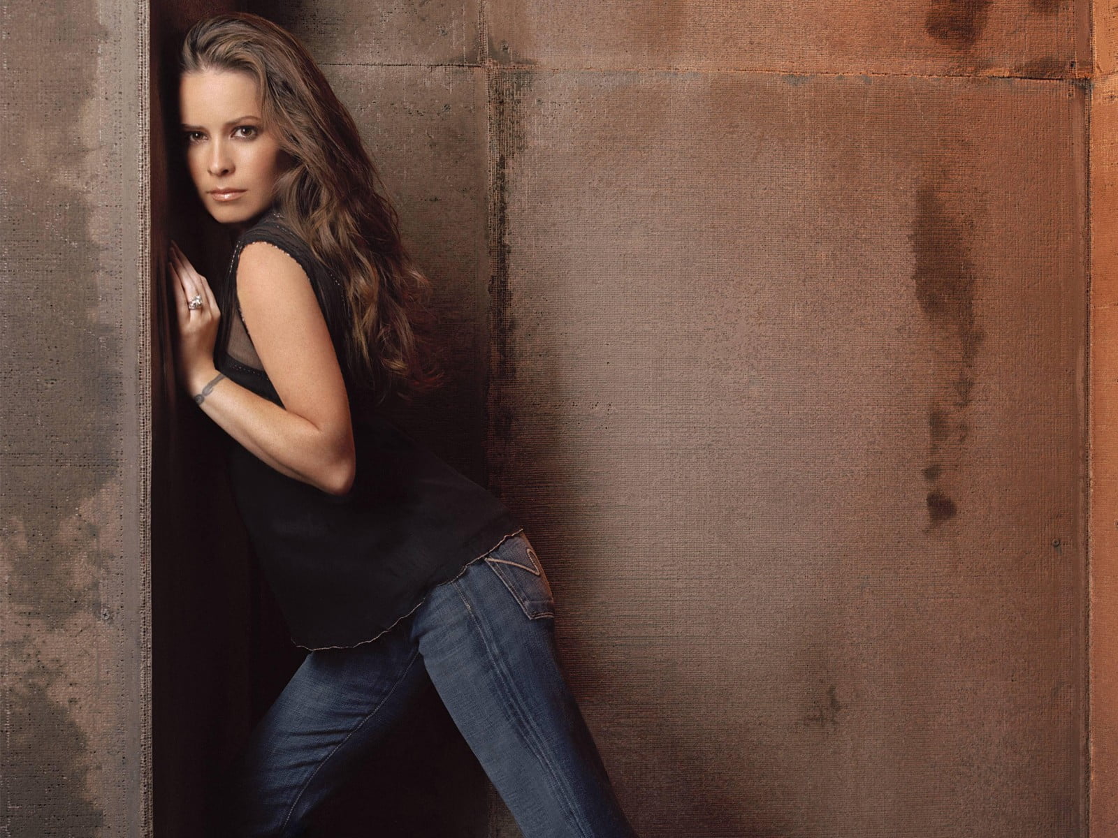 women Holly Marie Combs actress wall long hair jeans rings