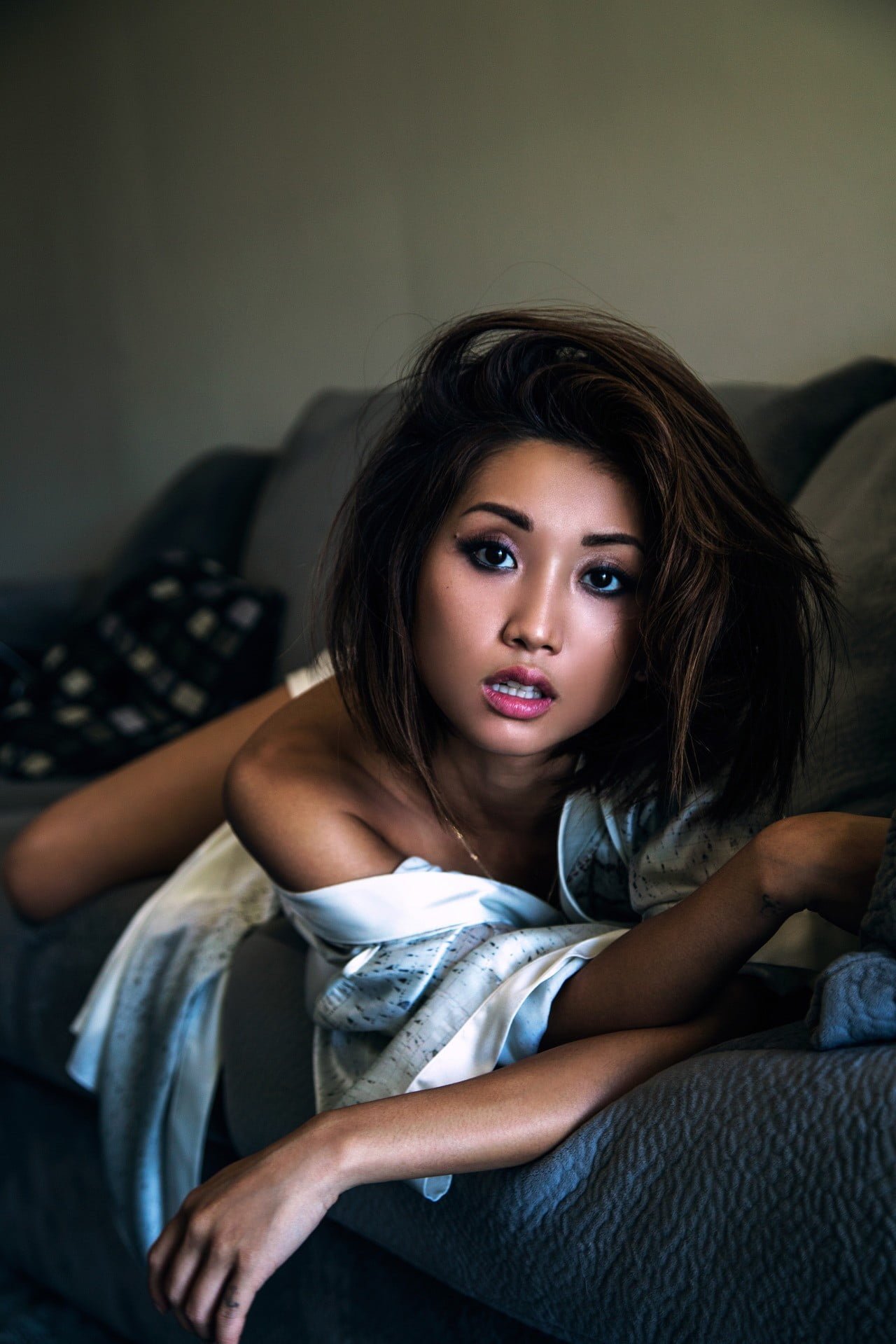women model brunette long hair Brenda Song actress portrait display