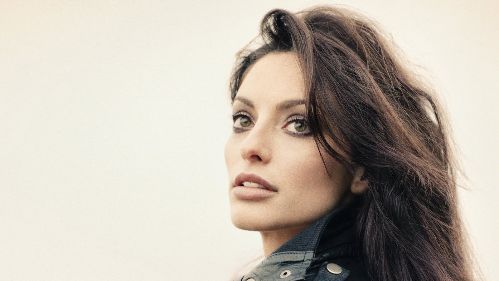women's black leather jacket Erica Cerra brunette actress
