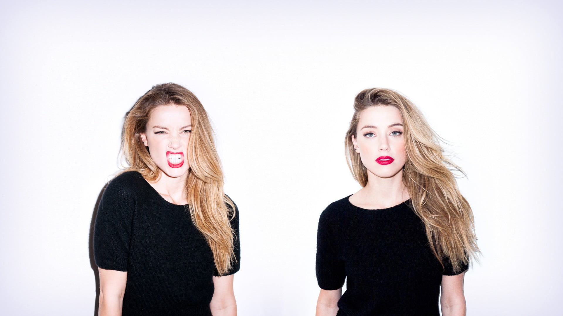 women's black scoop neck shirt Amber Heard celebrity actress