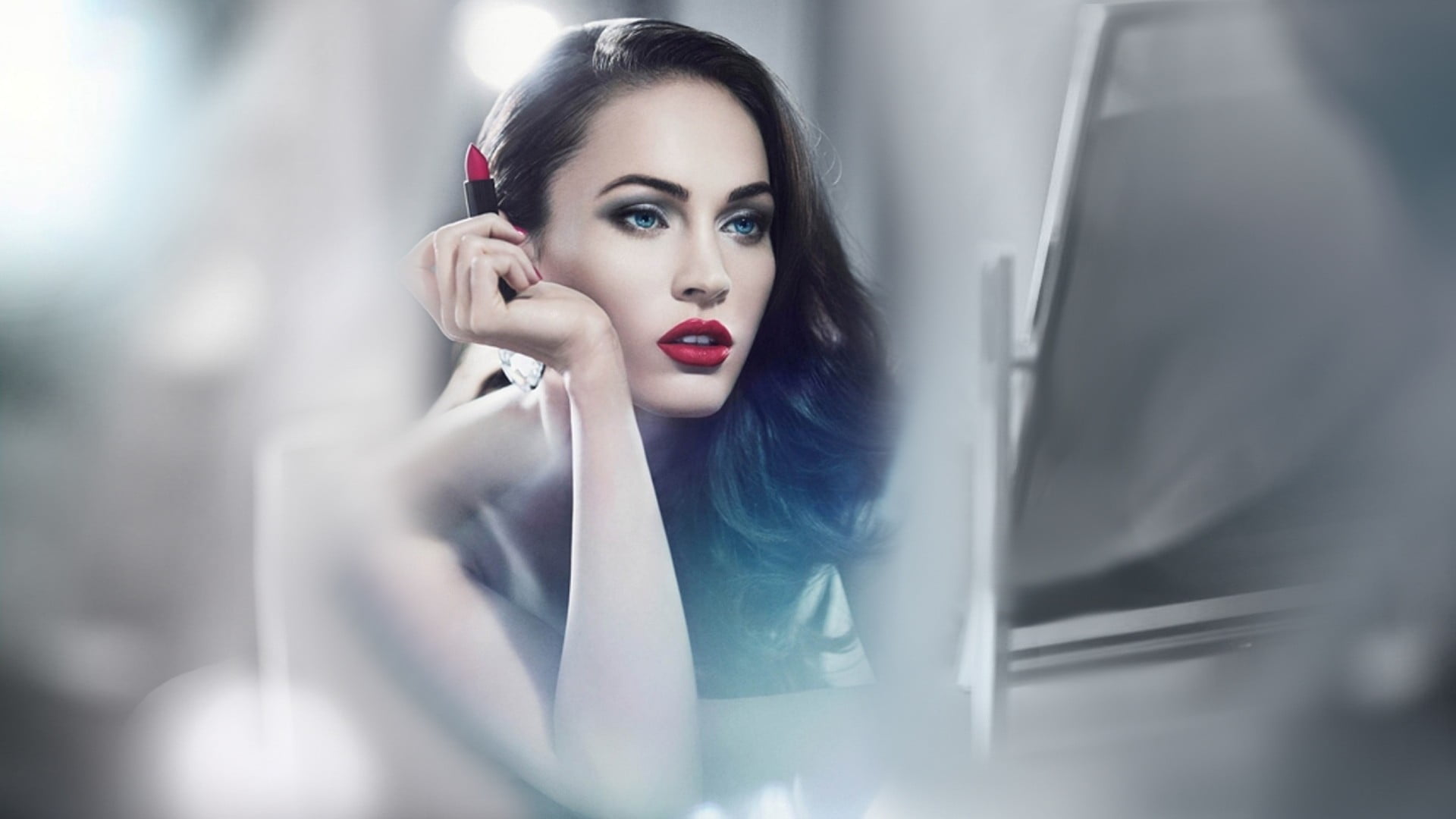 women red lipstick blue eyes Megan Fox celebrity actress