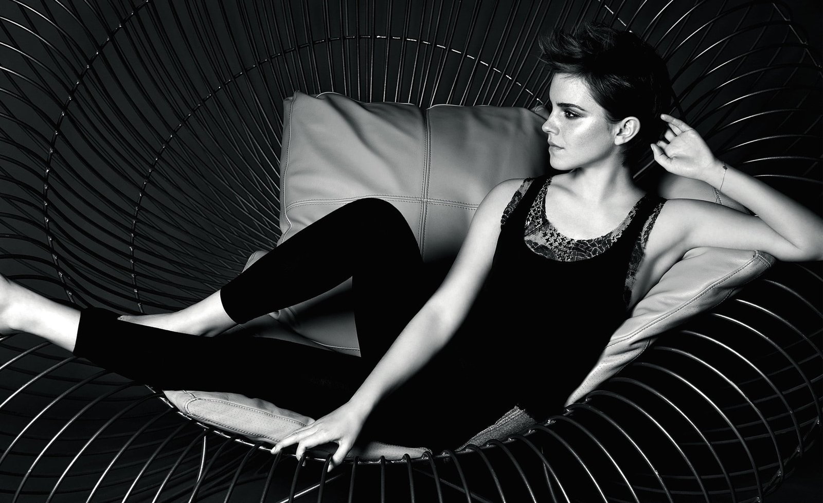 women's black tank top Emma Watson monochrome actress one person