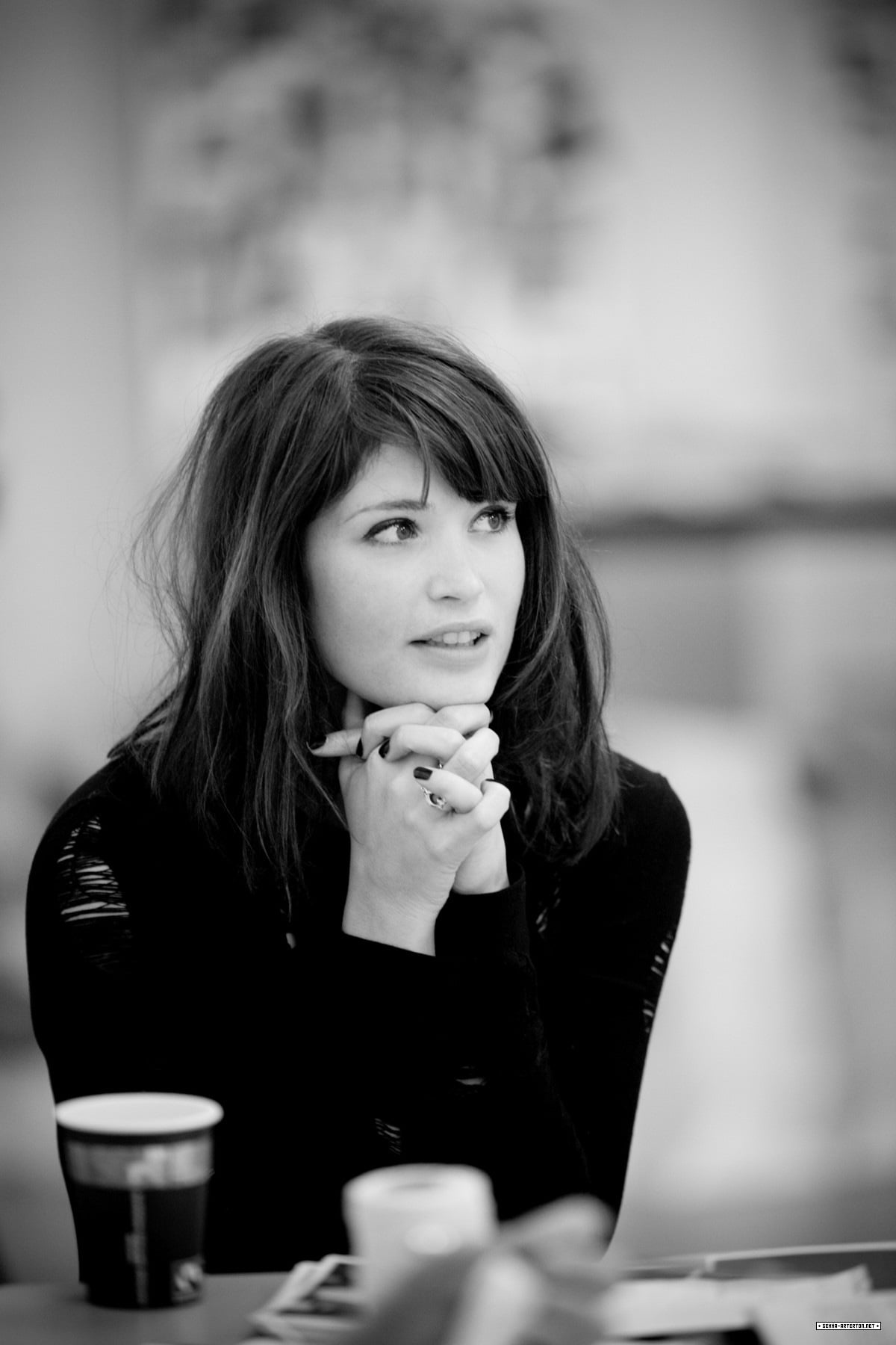 women's black top Gemma Arterton actress monochrome celebrity