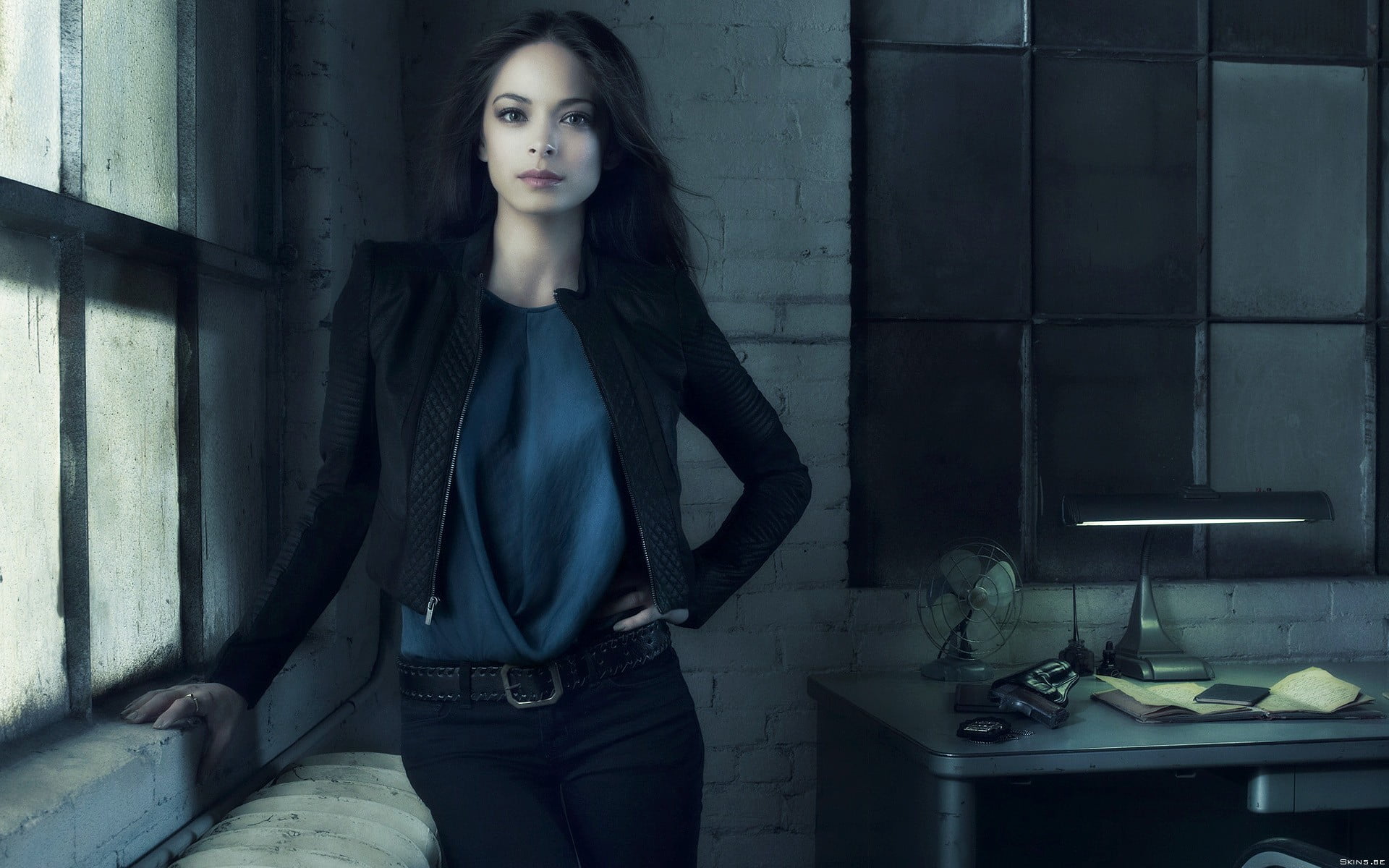 women's black zip up jacket Kristin Kreuk Beauty and the Beast