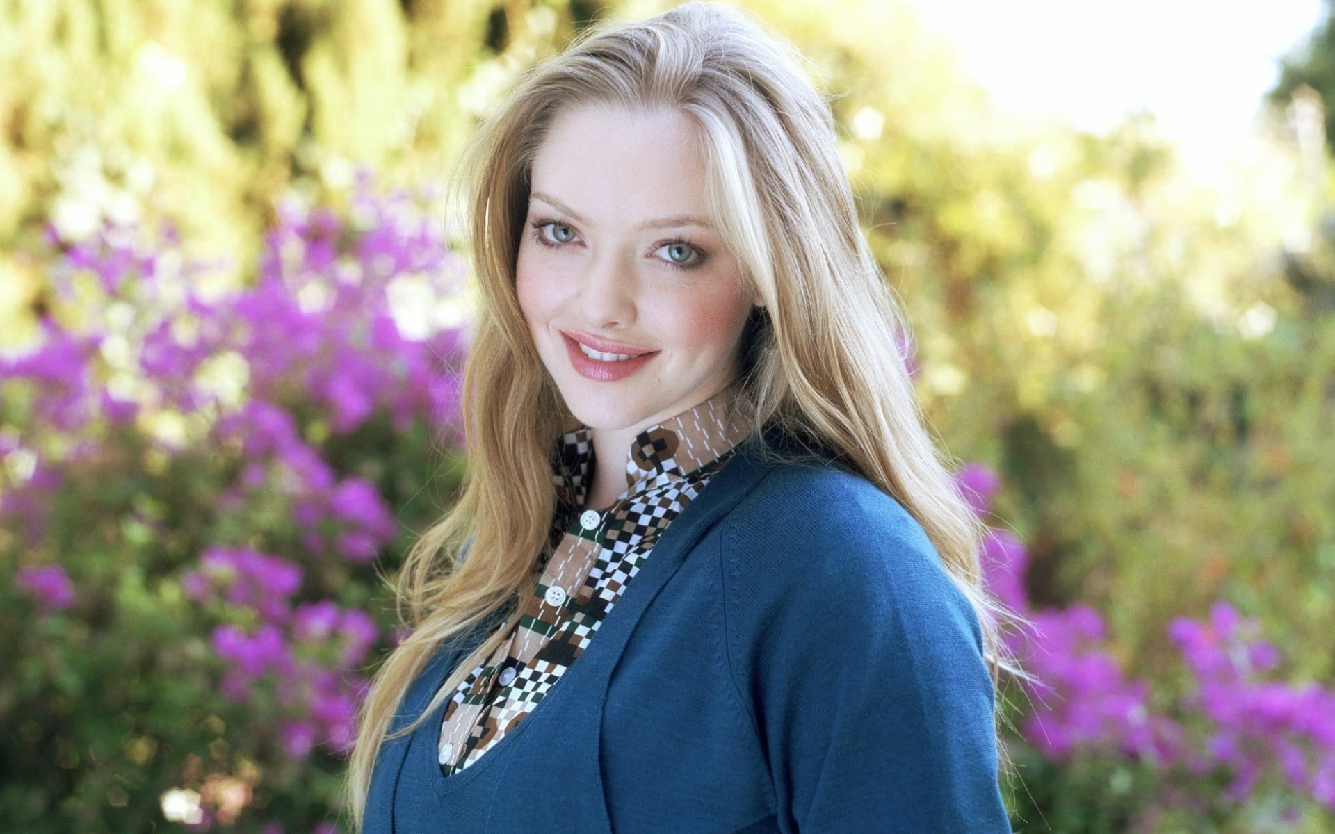 women's blue and gray top Amanda Seyfried celebrity actress