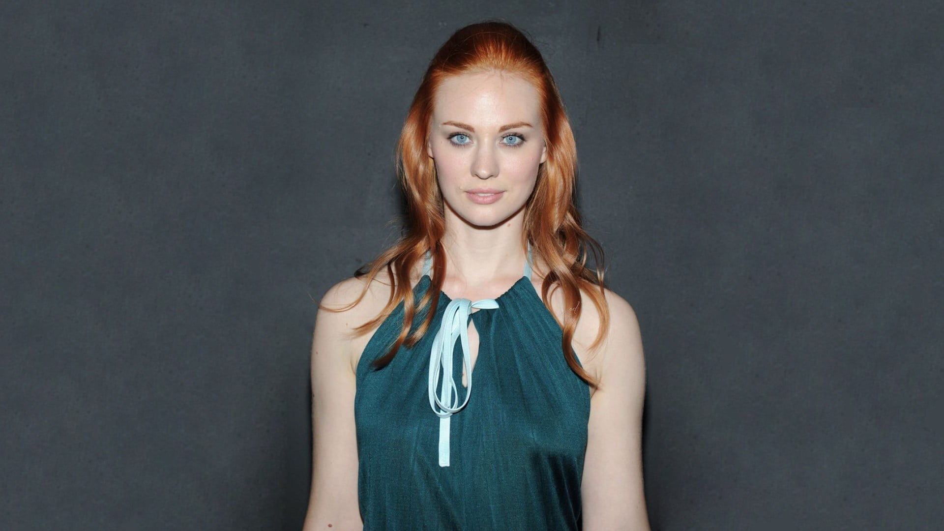 women's teal halter sleeveless shirt Deborah Ann Woll redhead