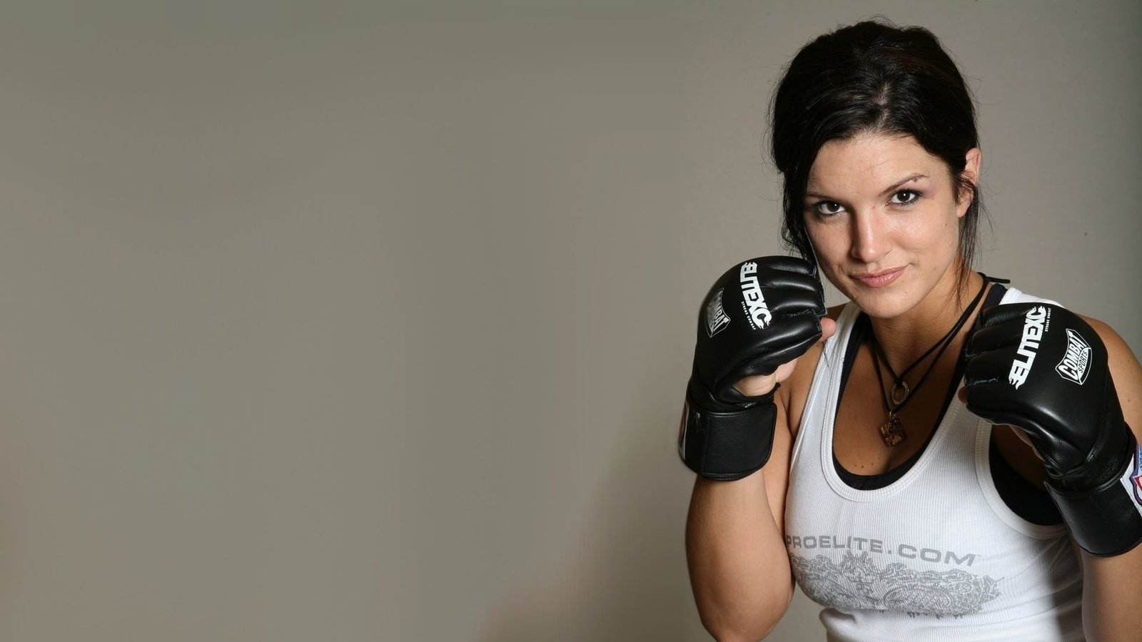 women's white tank top Gina Carano actress black hair portrait