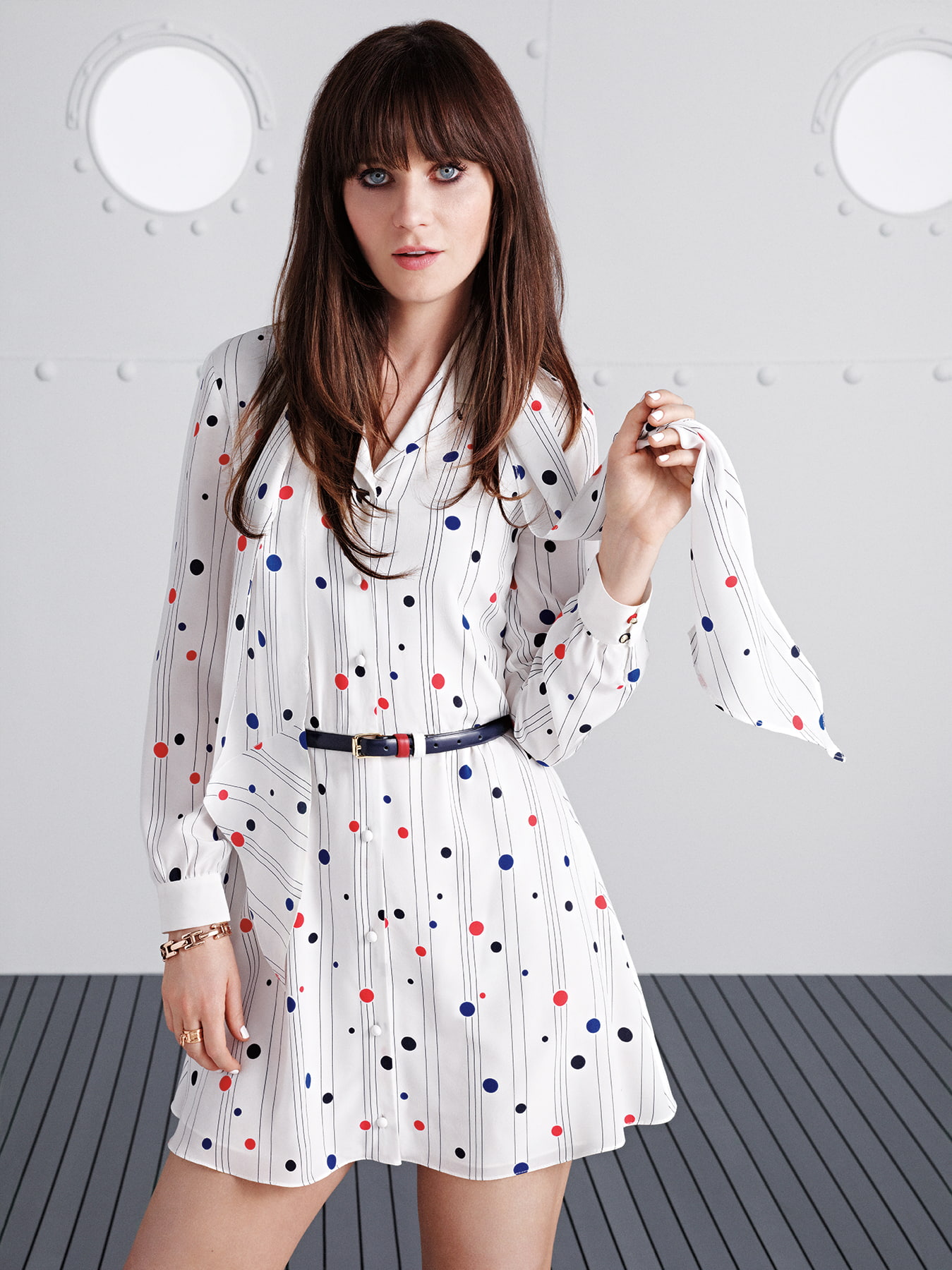 Zooey Deschanel actress singer blue eyes brunette dress