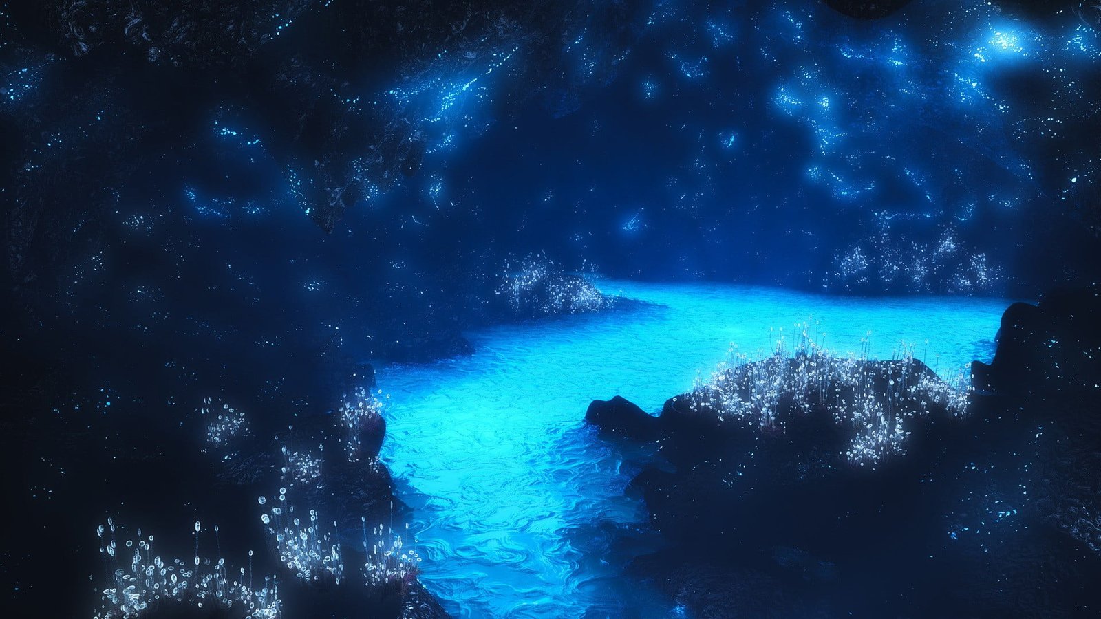 illustration of nature fantasy art landscape blue sea 2k