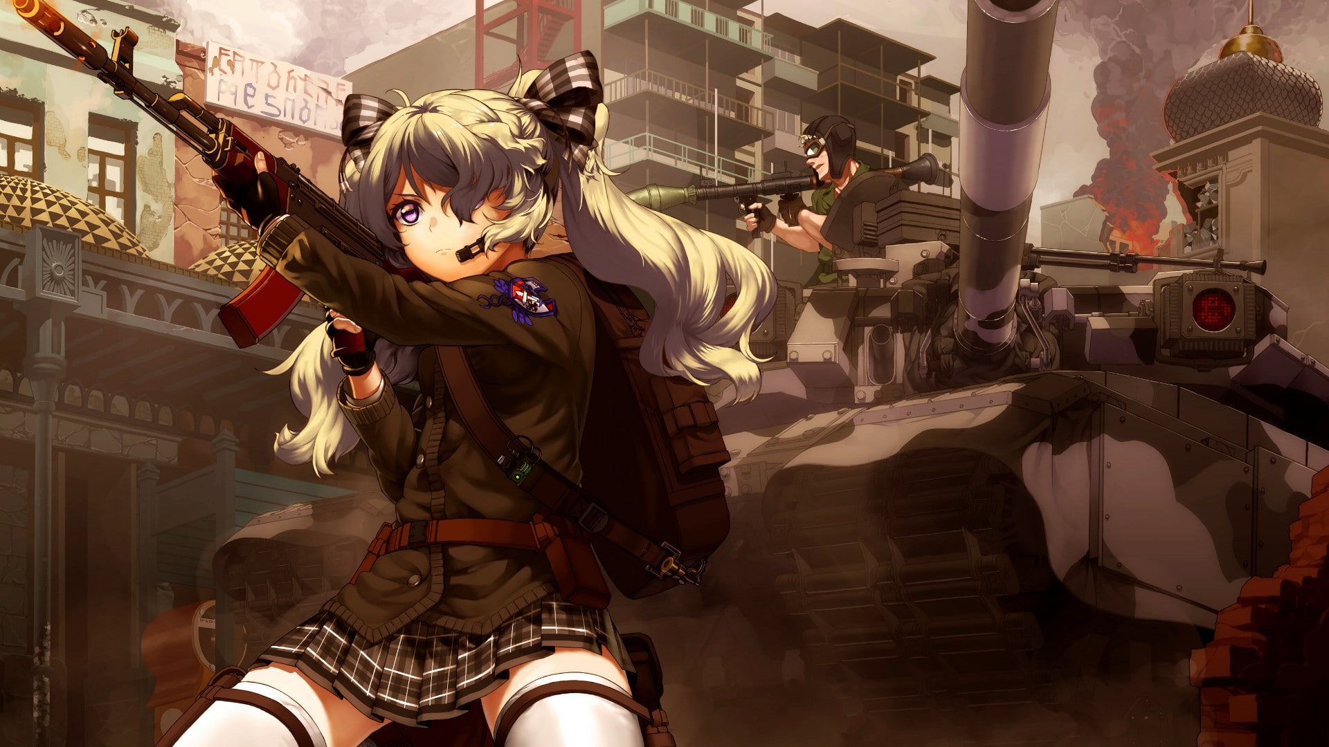 px 47 ak anime Anime Girls gun military Original Characters Skirt Tank weapon Hot HD Art 2k