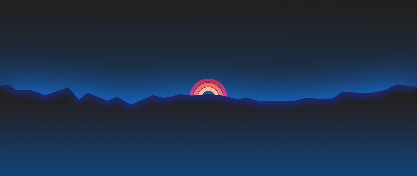 minimalism ultra wide sunset Retro style mountains neon 2k