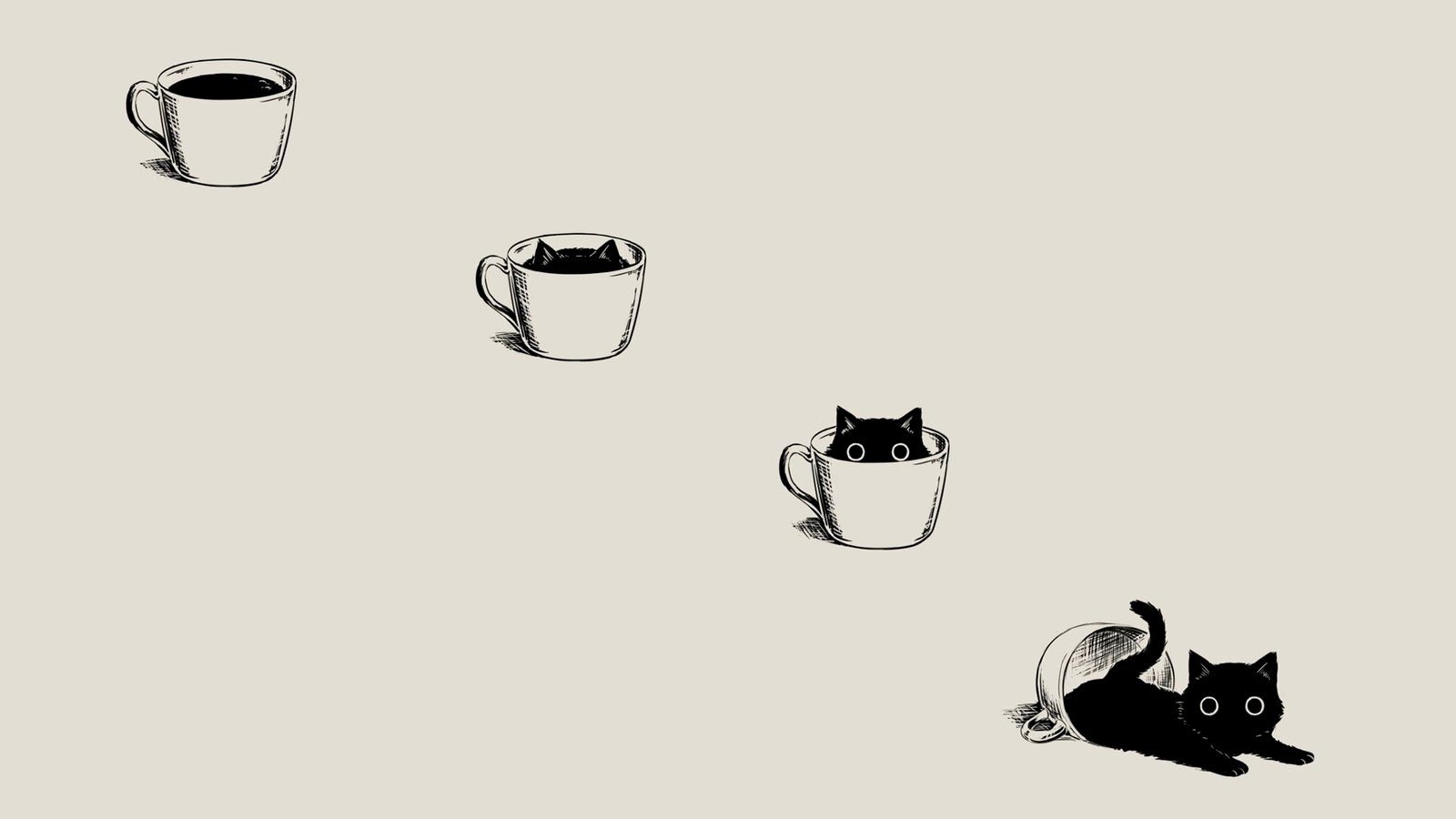black cat on white cup clip art anime manga minimalism simple background 2k