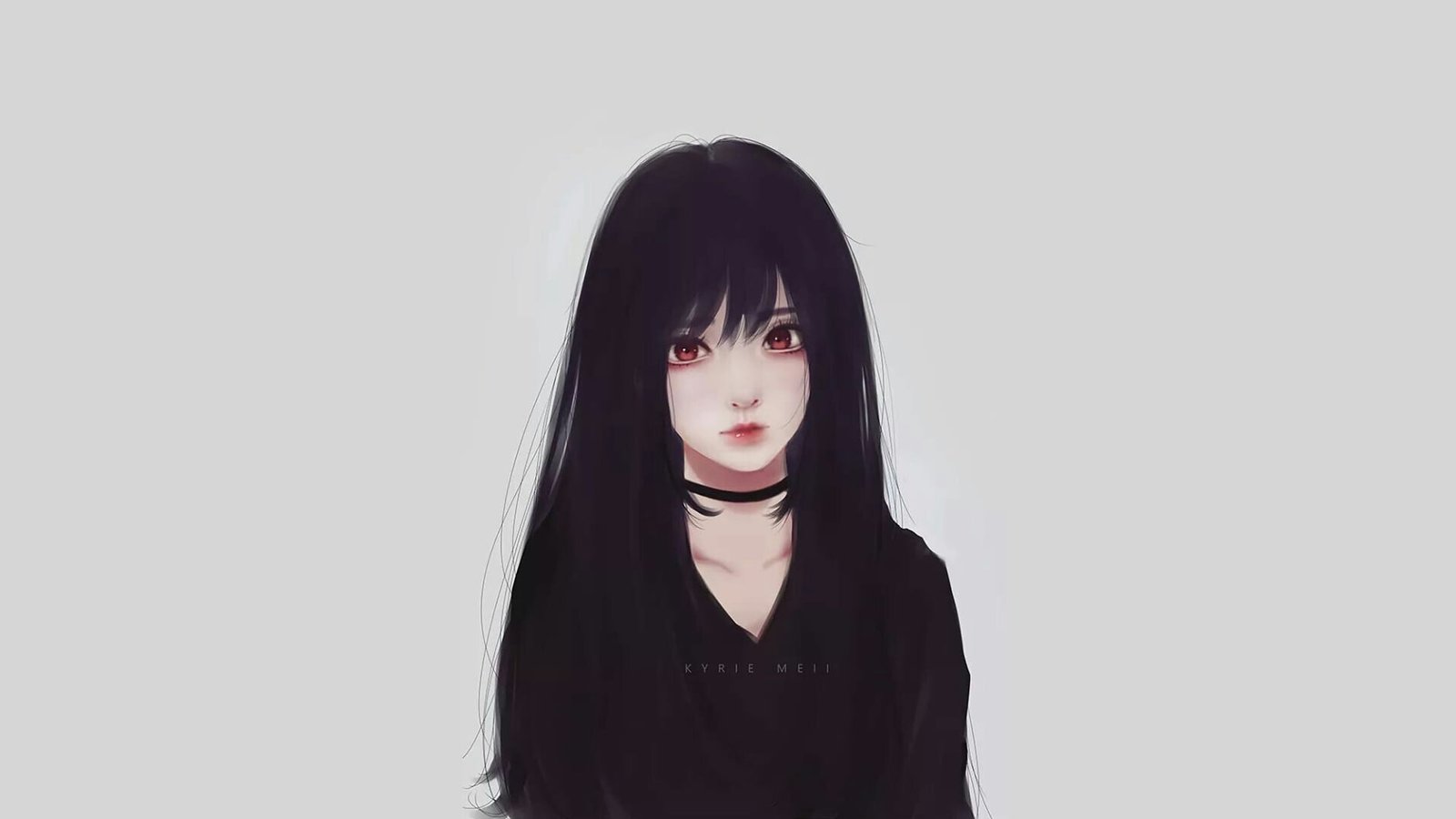 anime girls black hair Kyrie Meii portrait looking at camera 2k