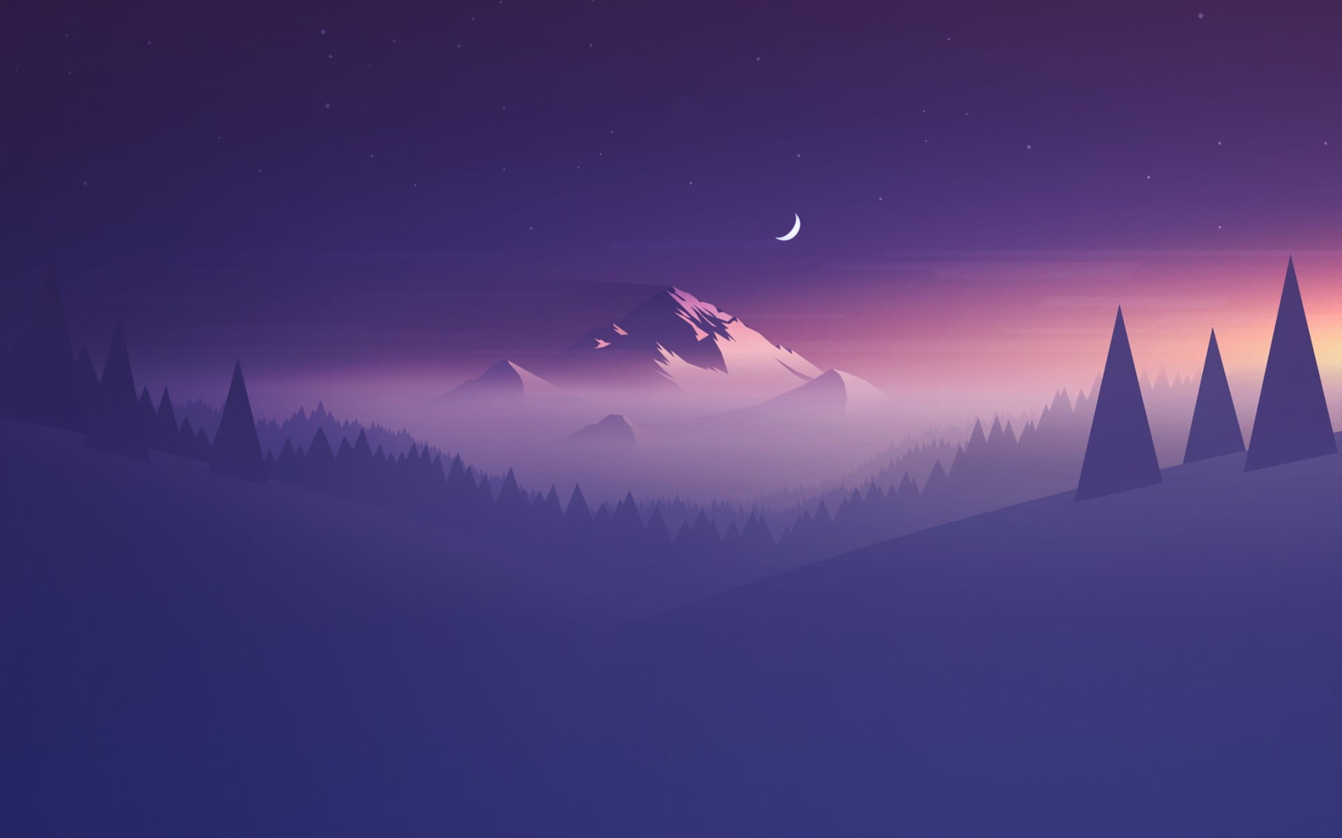 snow covered mountain digital wallpaper mountains trees Moon 2k