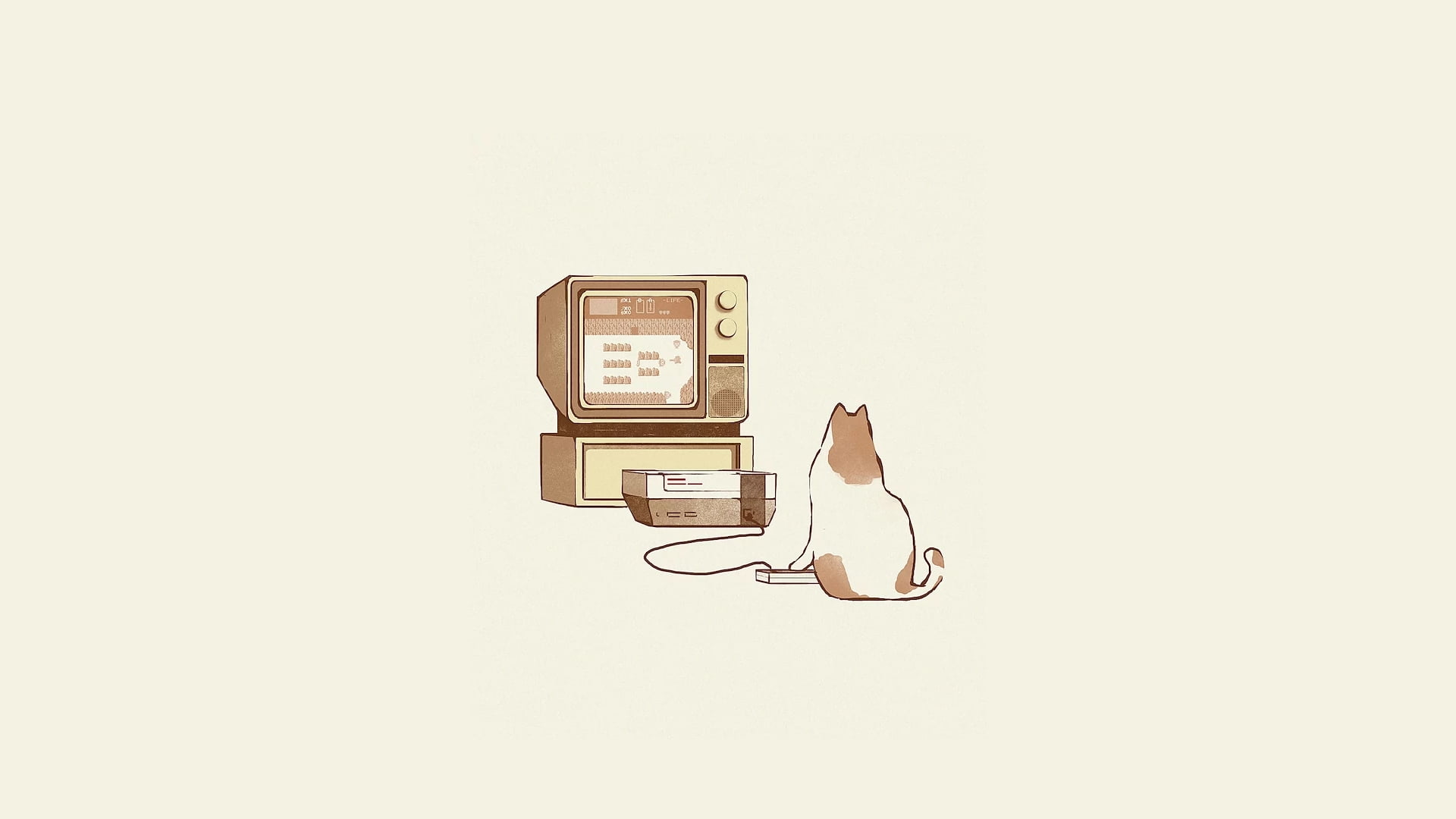 cat playing game console illustration simple background Dan Burgess 2k