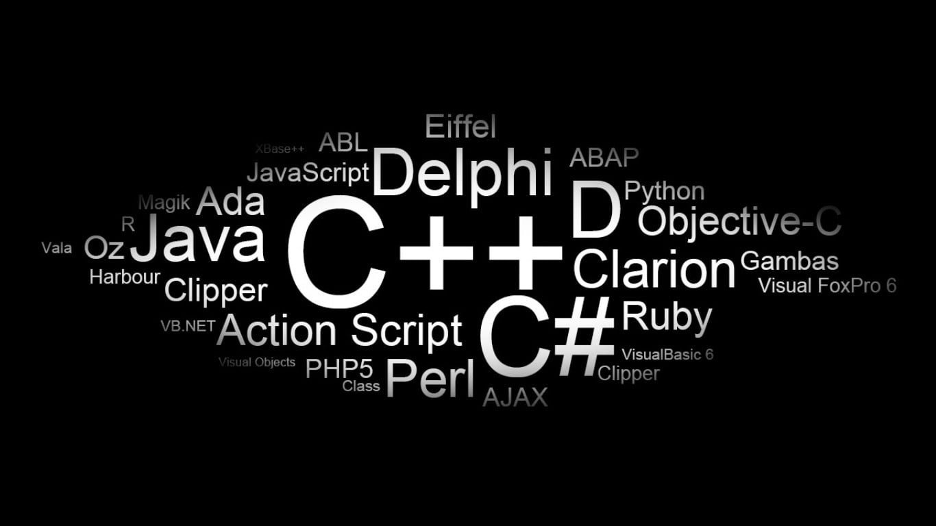 black background with text overlay programming word clouds