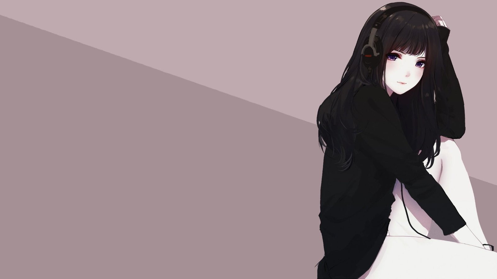 black haired woman wearing headphones wallpaper anime artwork 2k