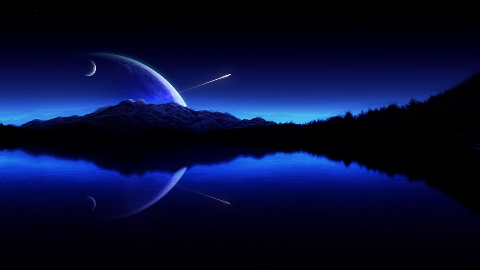 water blue night lakes sillhouette Nature Lakes HD Art 2k
