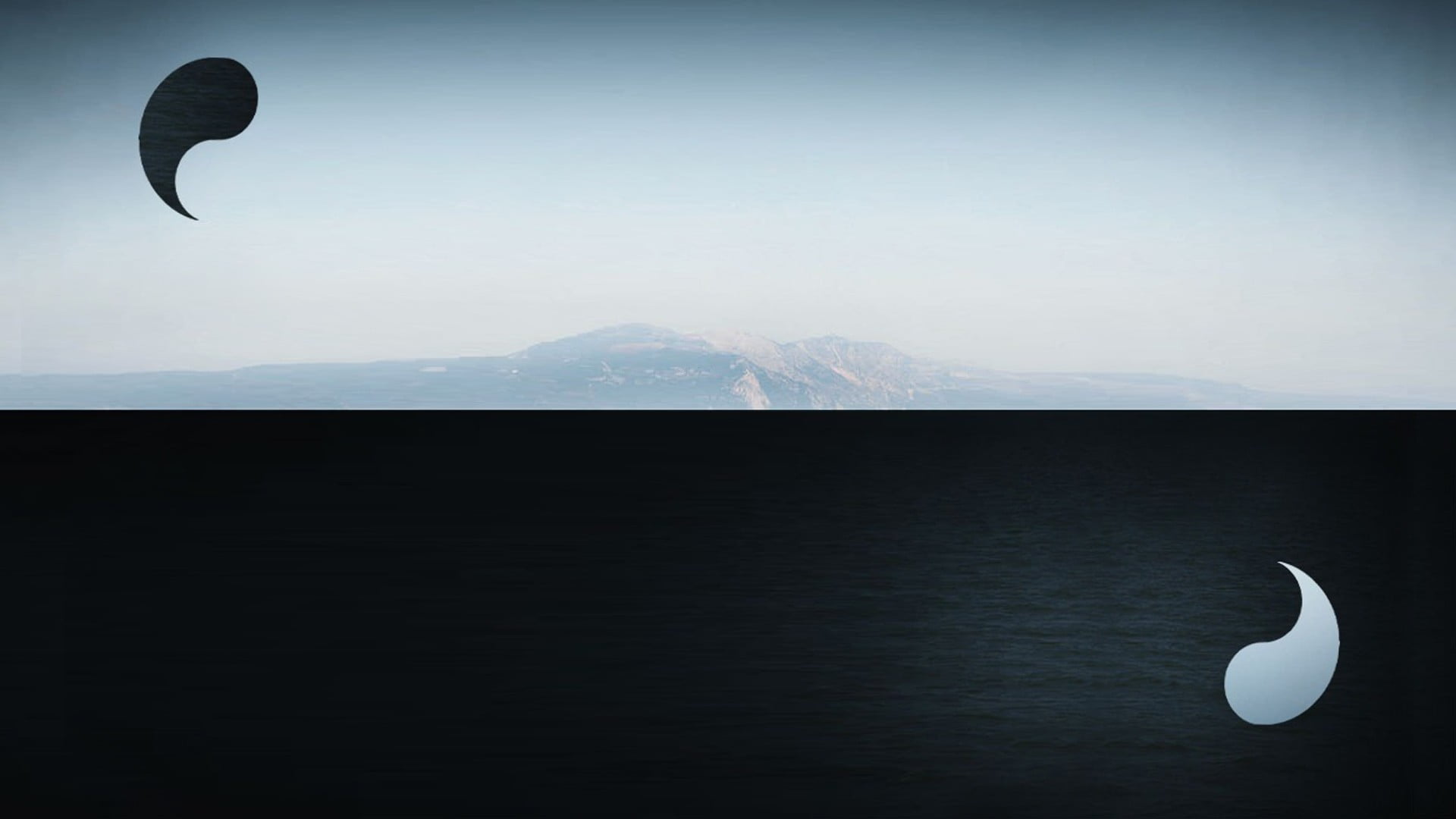 rectangular white wooden table top Yin and Yang nature mountain 2k