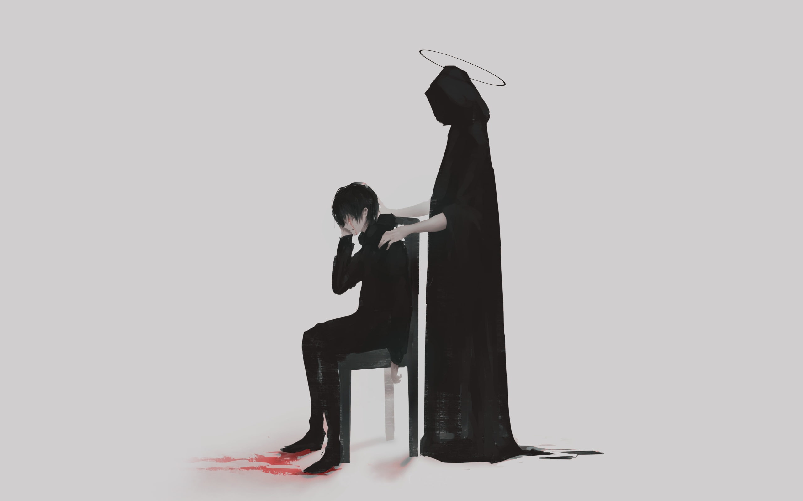 anime boy the reaper sad full length one person copy space 2k