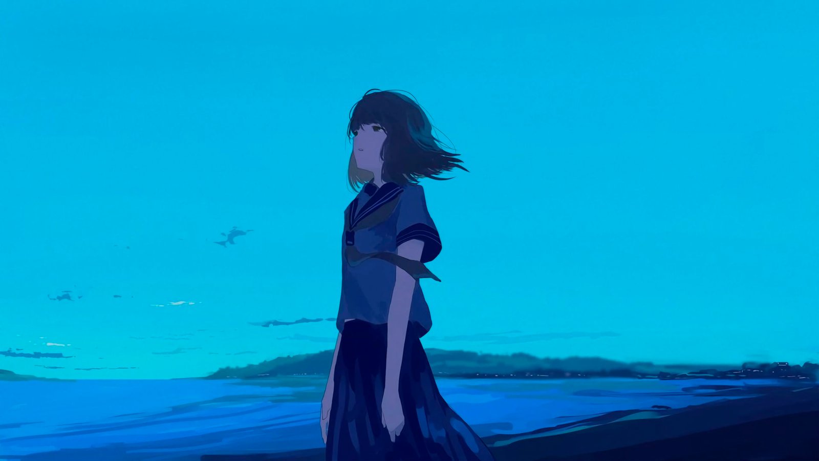 anime character standing near beach illustration manga girls 2k