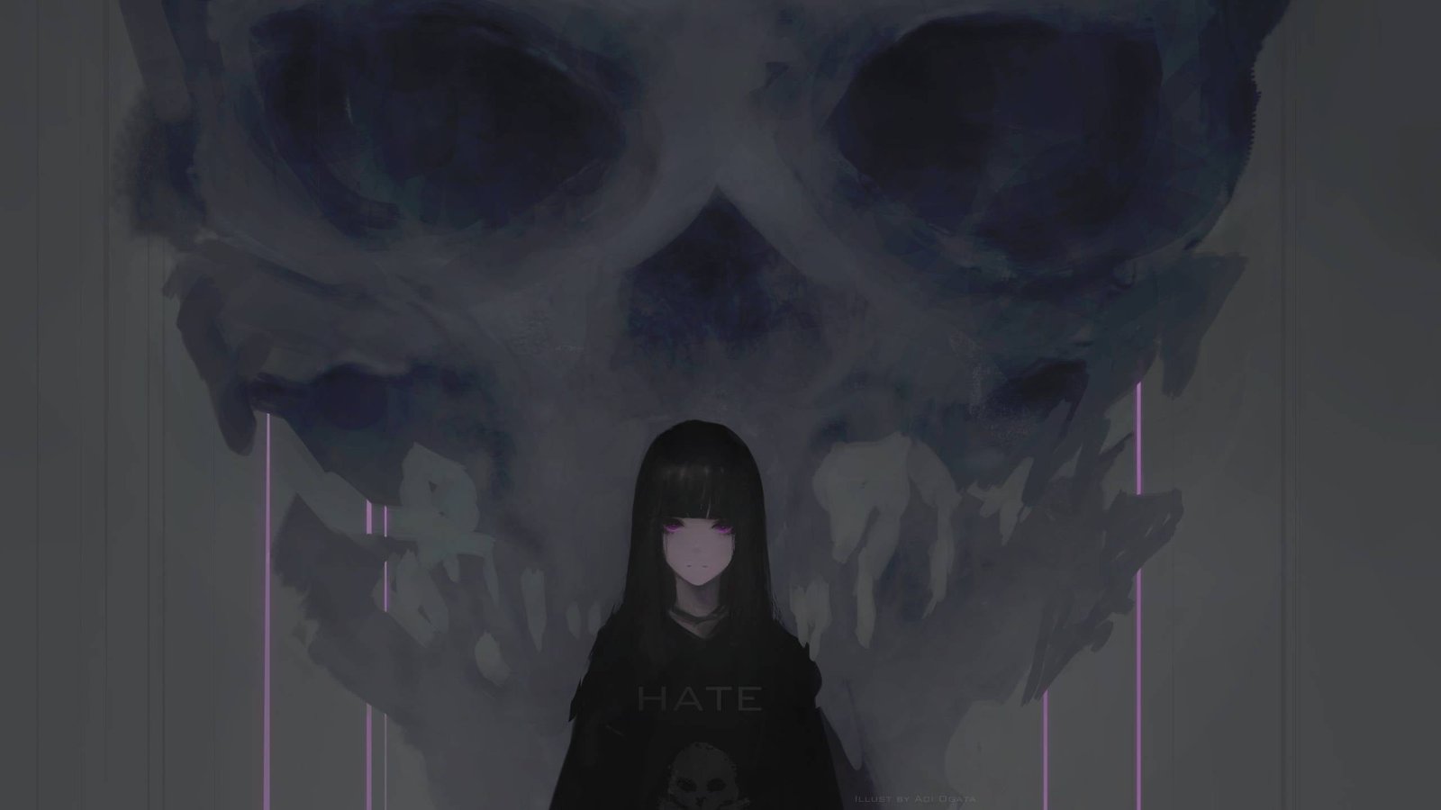 black haired female illustration digital art artwork Aoi Ogata 2k